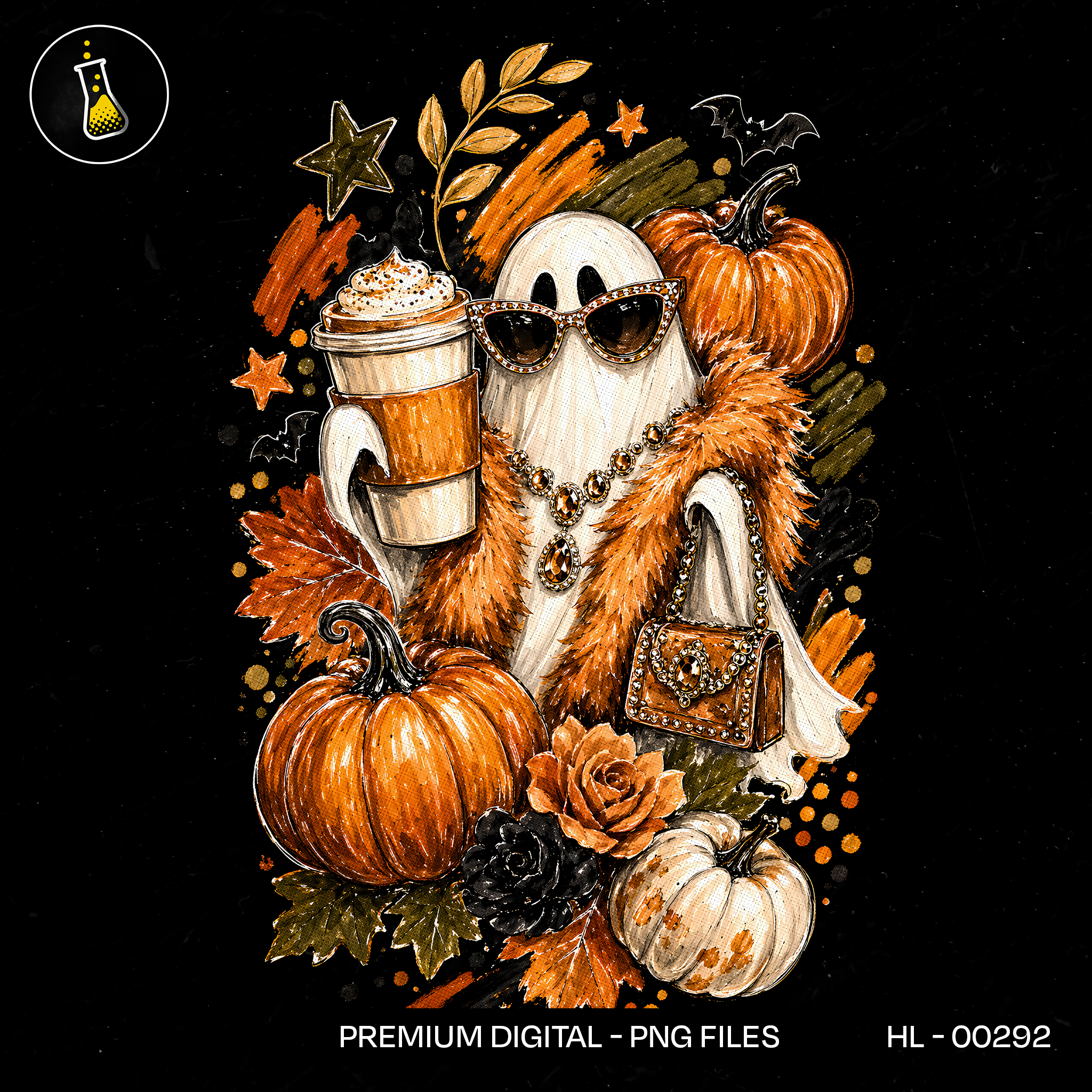 Cute Ghost Pumpkin Spice Coffee Halloween Print