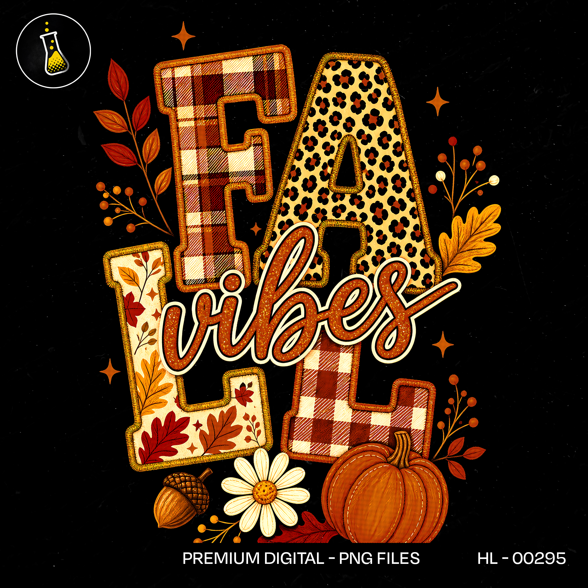 Fall Vibes Plaid Pumpkin Print