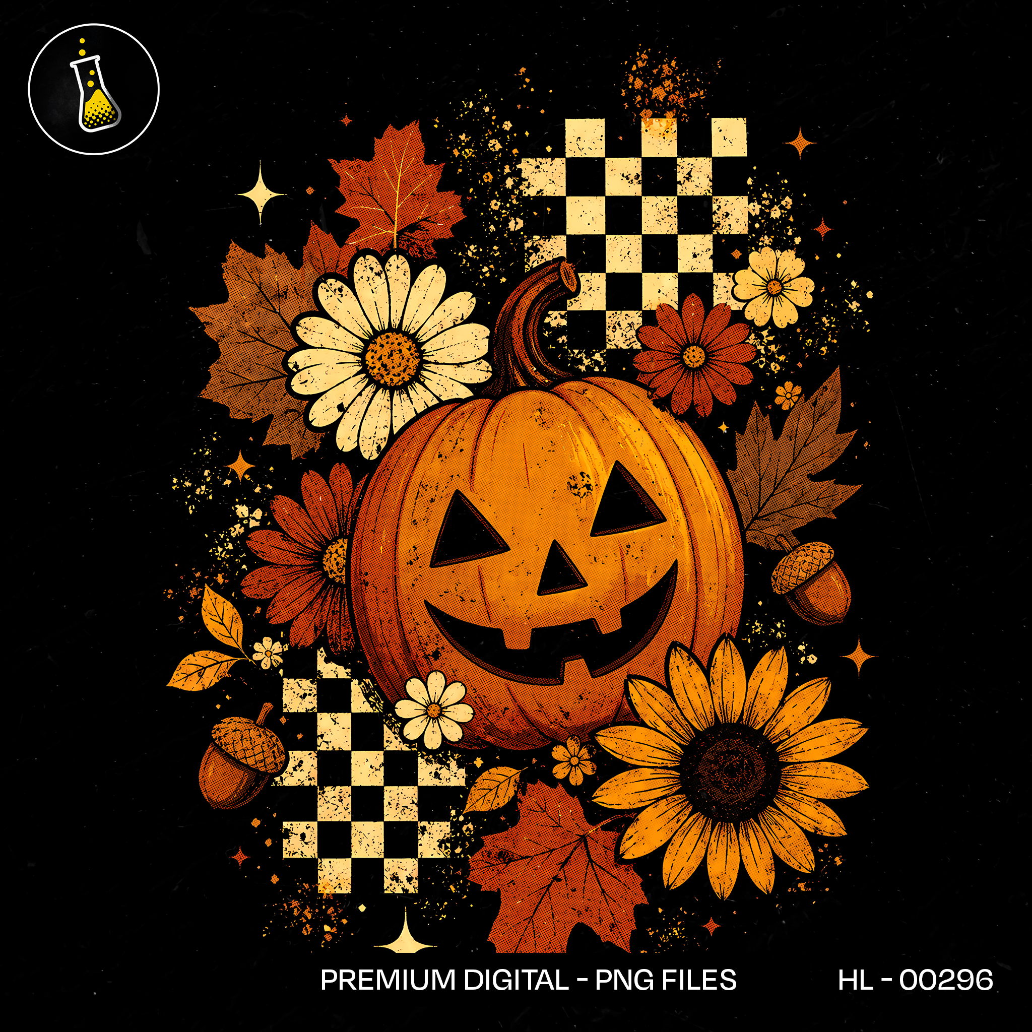 Retro Grunge Jack O Lantern Sunflower Print