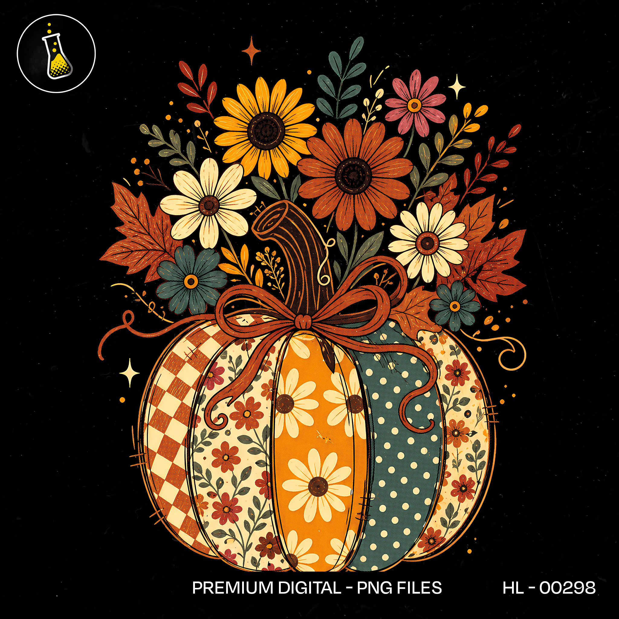 Patchwork Floral Pumpkin Bouquet Print
