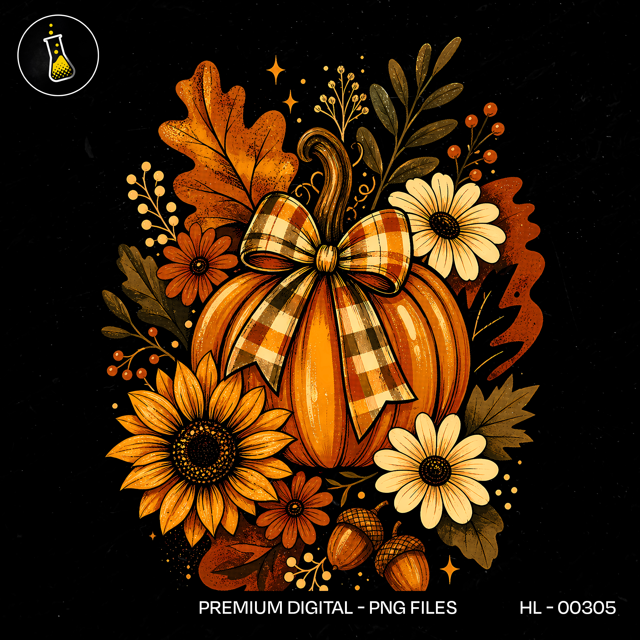 Plaid Bow Pumpkin Sunflower Daisy Print