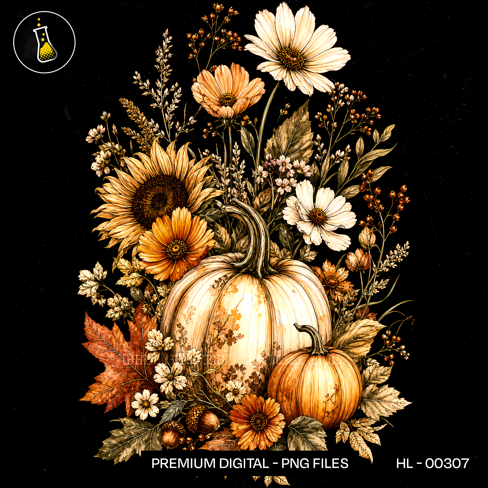 Vintage Wildflower White Pumpkin Print