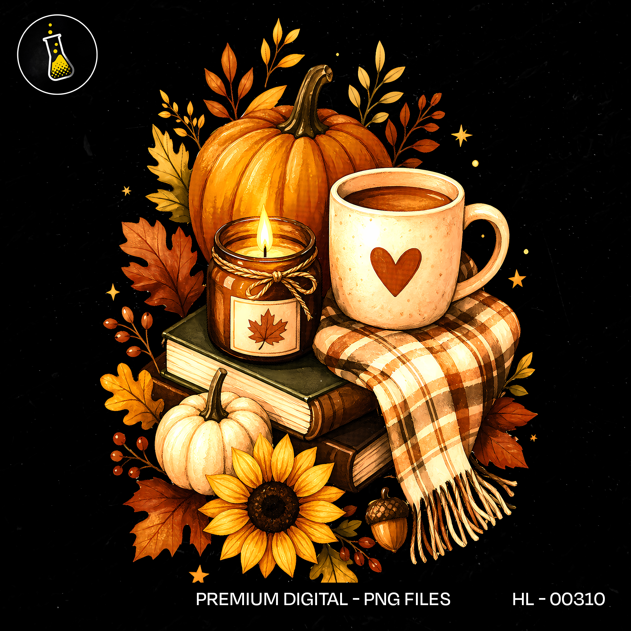 Cozy Autumn Candle Books Pumpkin Print