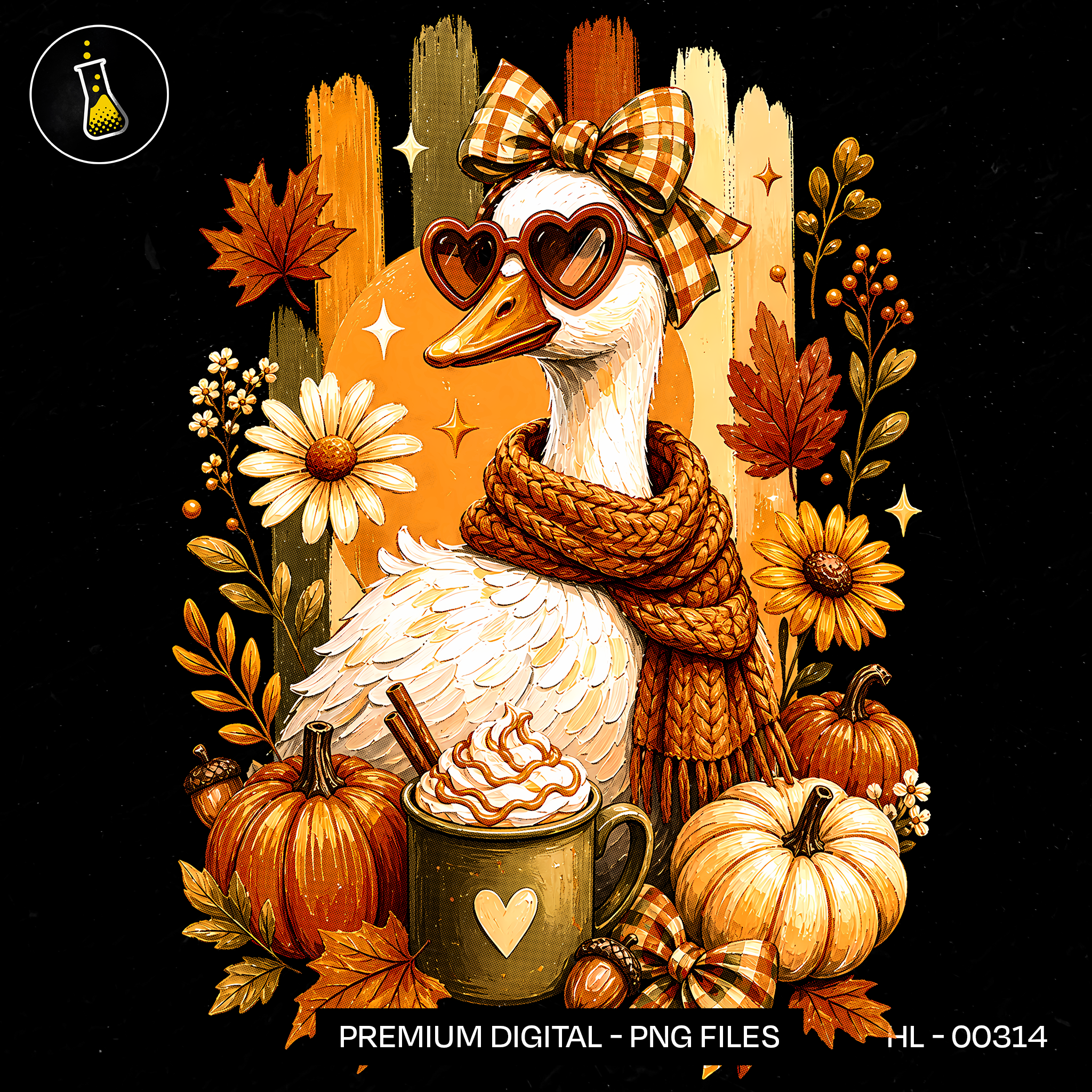 Cute Goose Heart Glasses Pumpkin Print