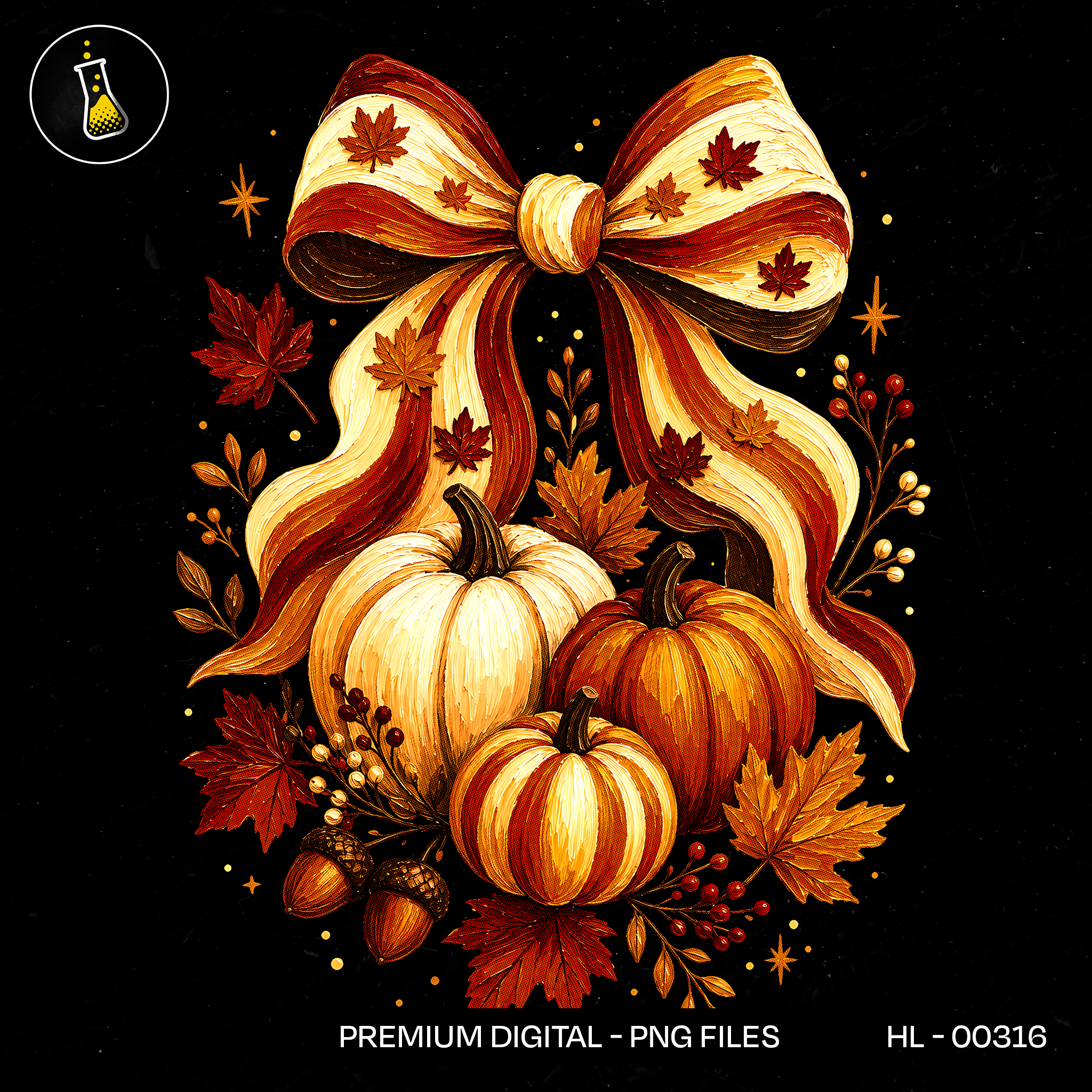 Maple Leaf Ribbon Bow Pumpkin Print