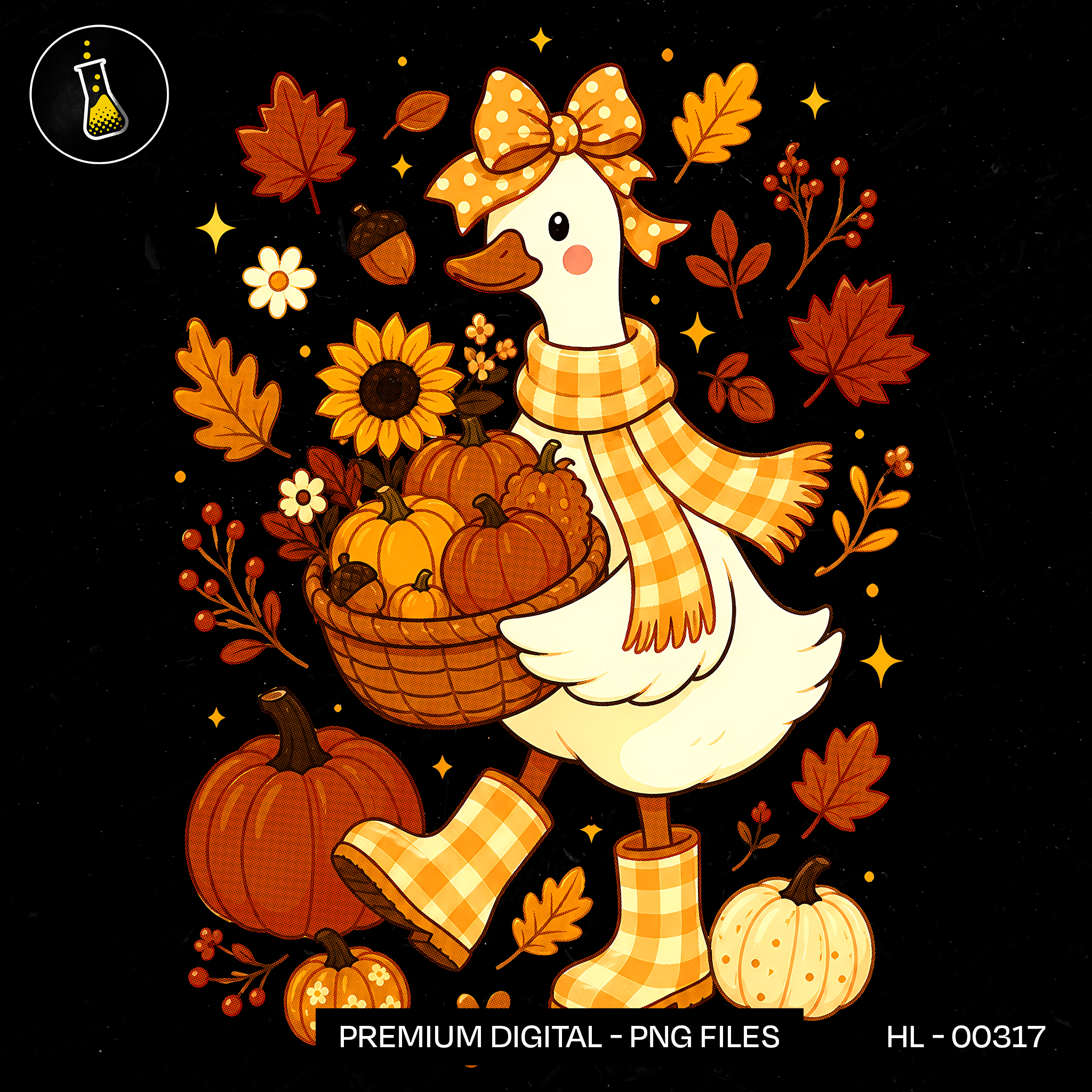 Cute Goose Pumpkin Harvest Basket Print