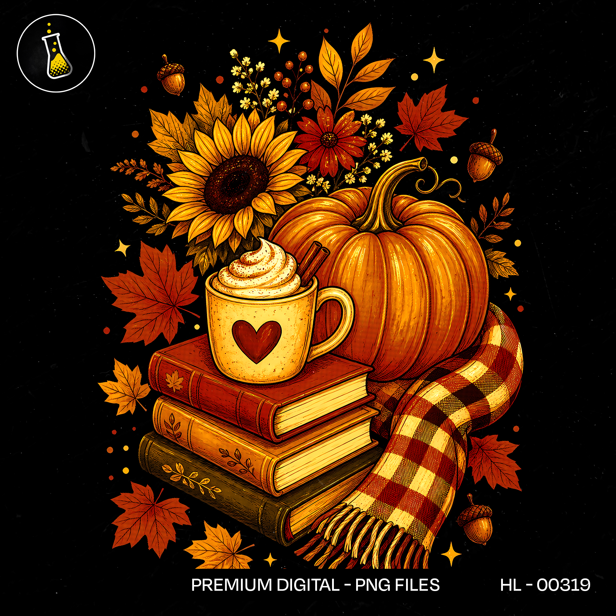 Cozy Pumpkin Latte Books Bouquet Print