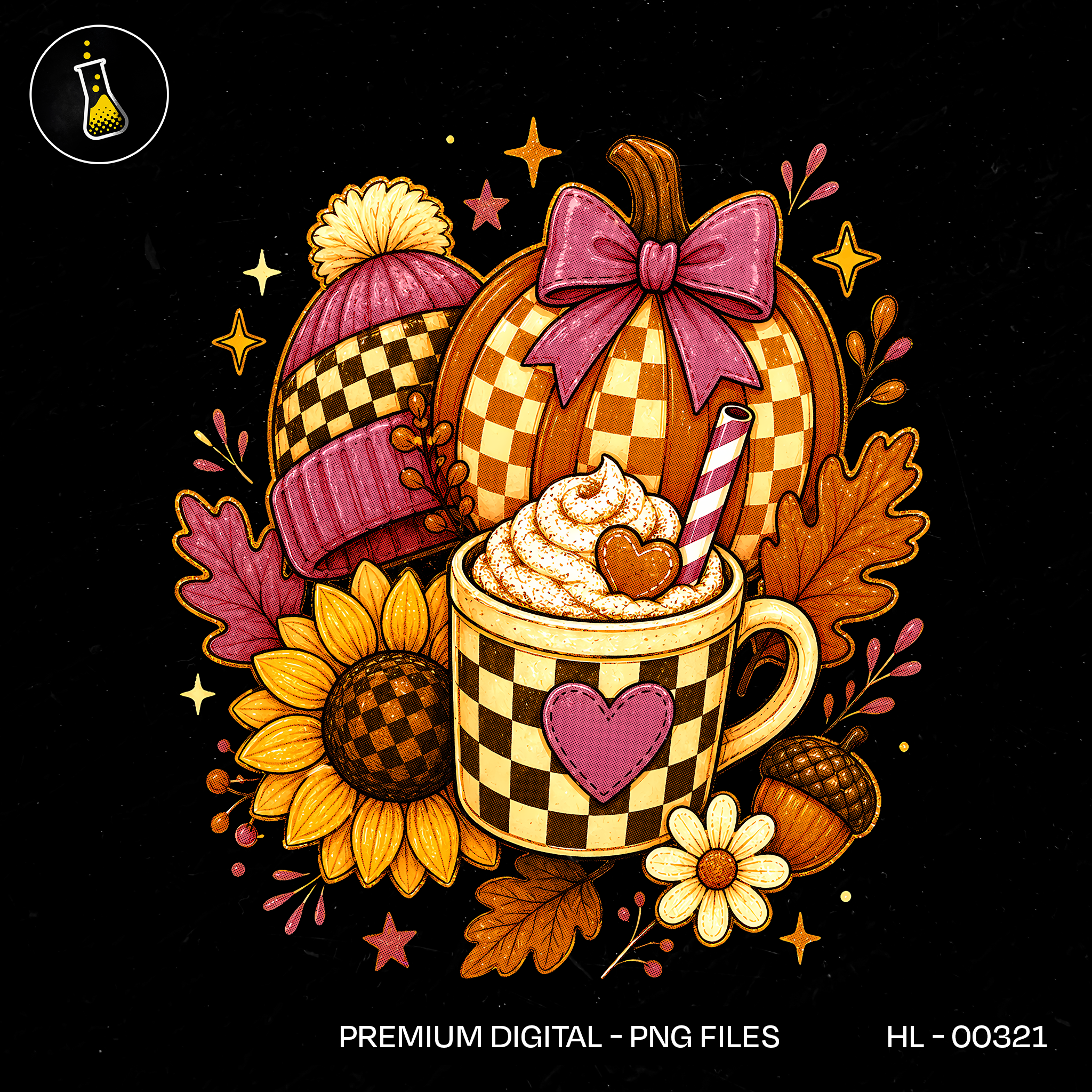 Pink Bow Checkered Pumpkin Latte Print