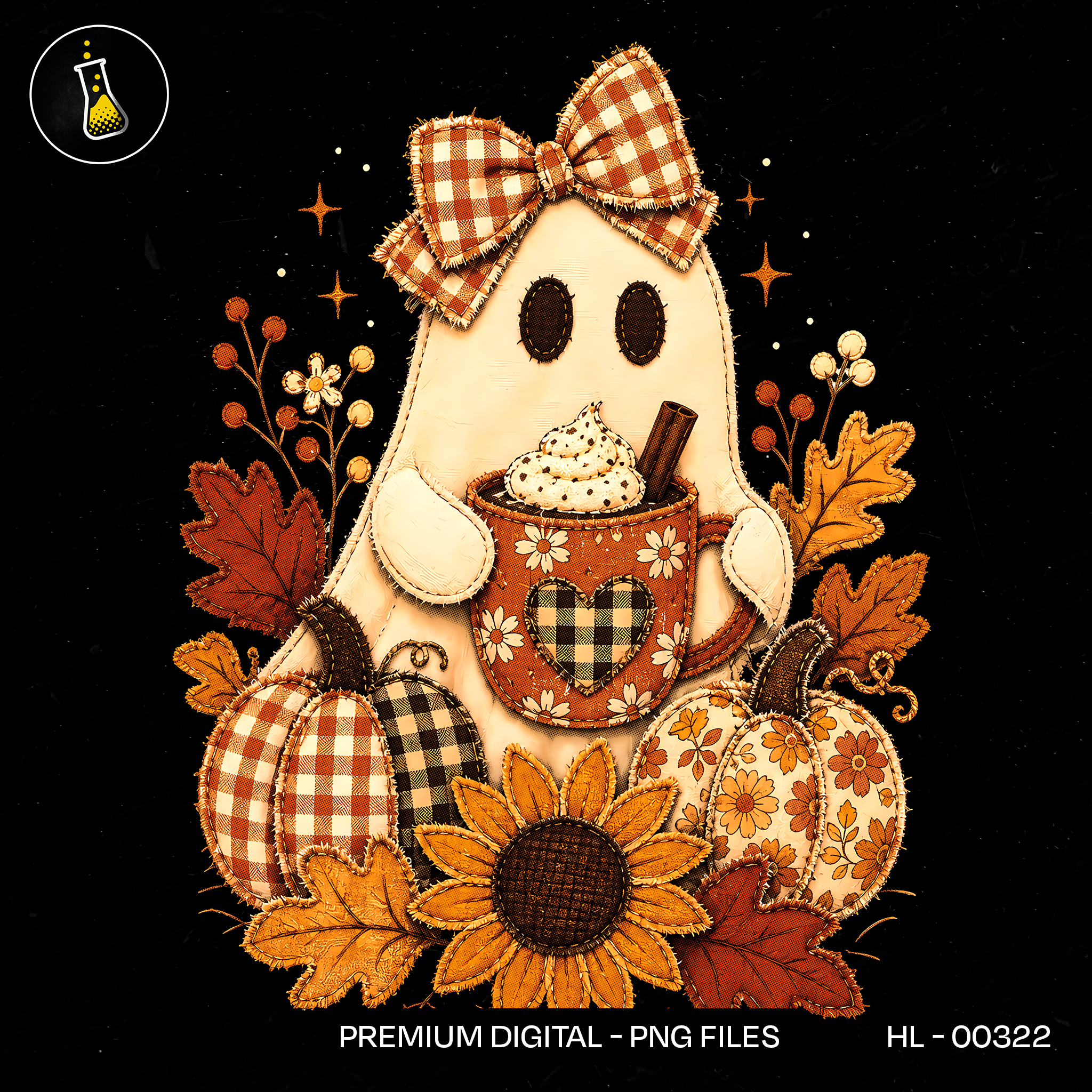 Cozy Fabric Ghost Pumpkin Latte Print