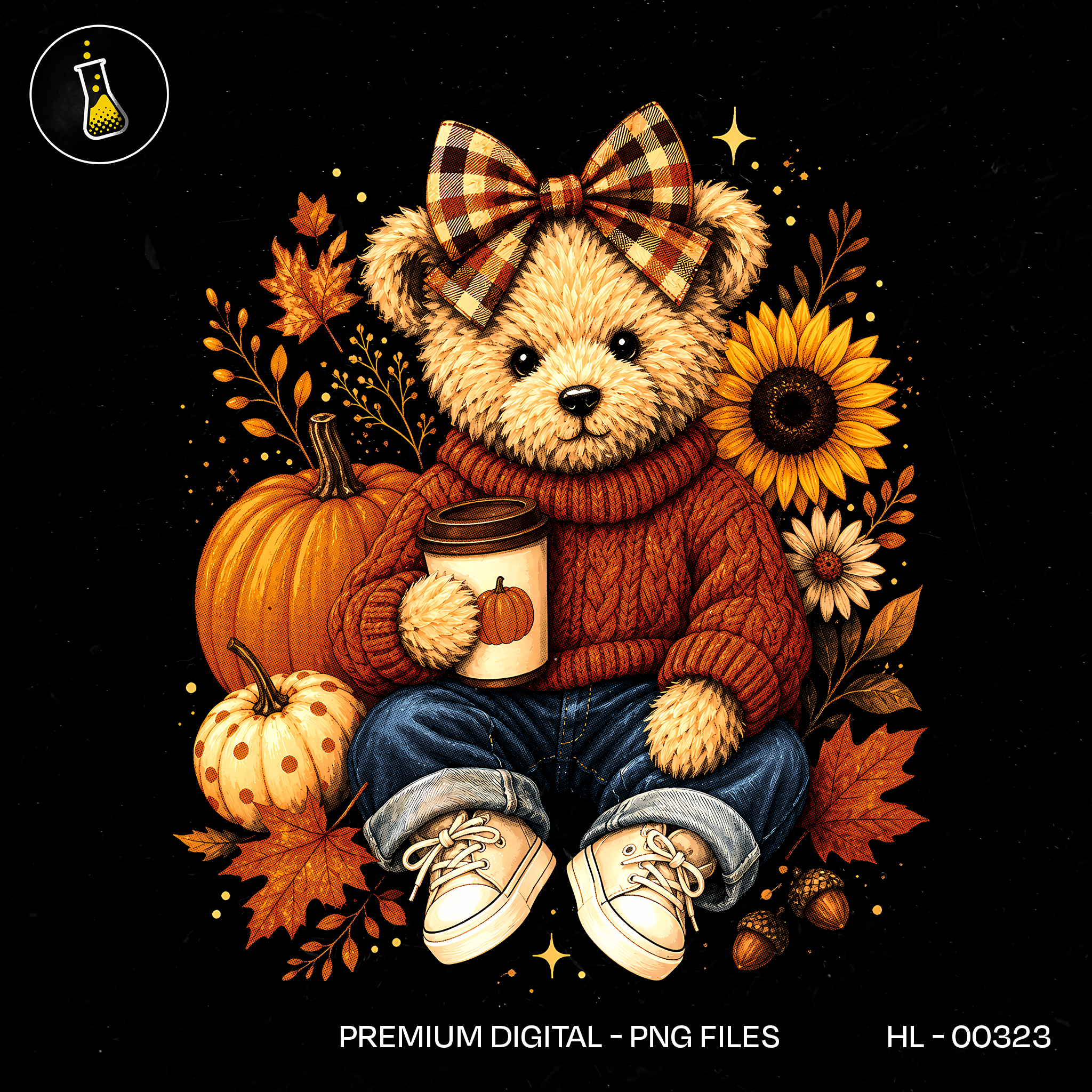Cozy Teddy Bear Pumpkin Coffee Print