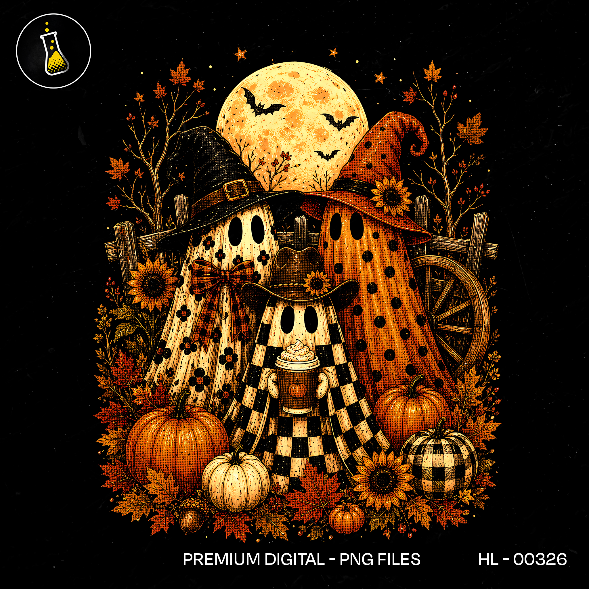 Spooky Ghost Trio Harvest Moon Print