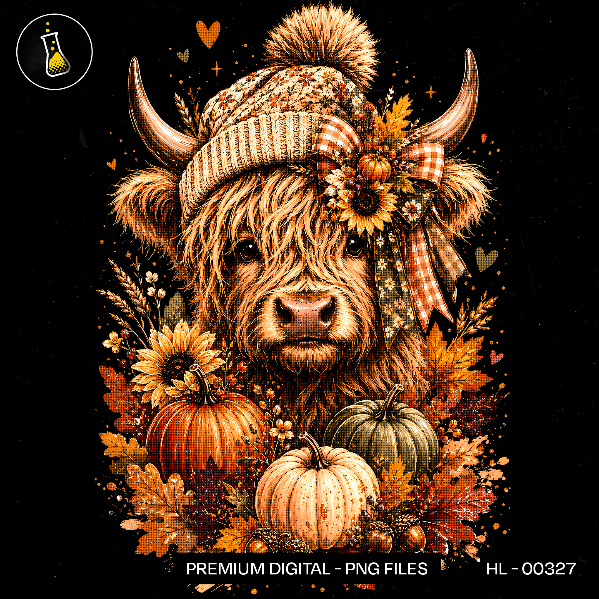 Cute Highland Cow Pumpkin Trio Print