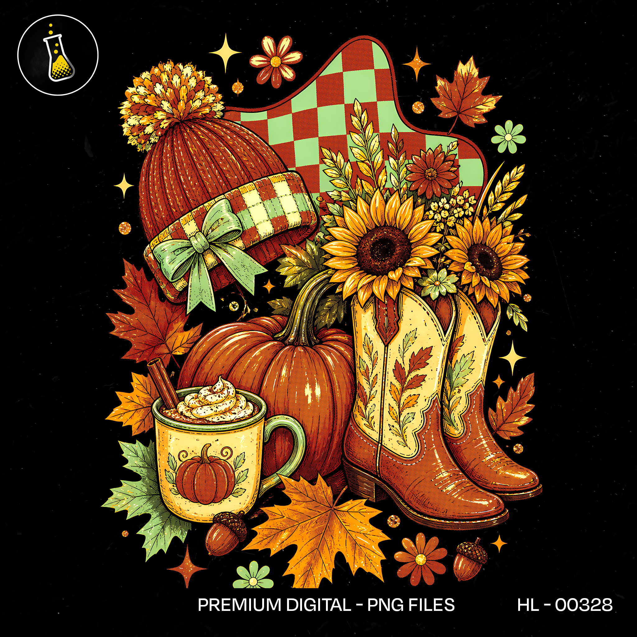 Cozy Beanie Sunflower Boots Print