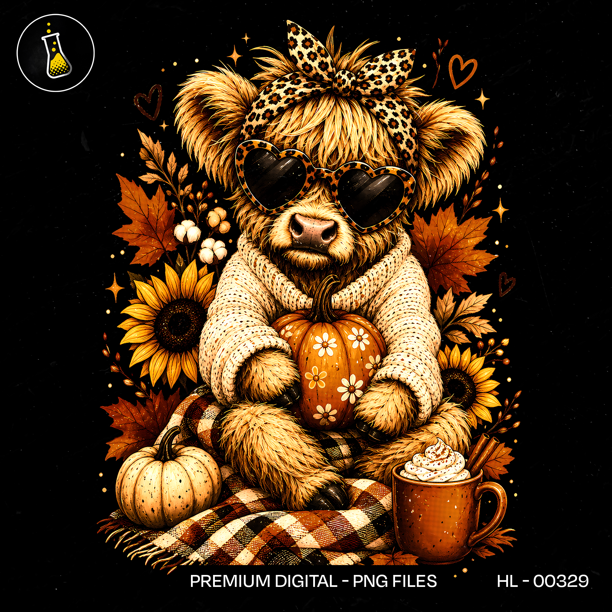 Leopard Bow Highland Cow Pumpkin Print
