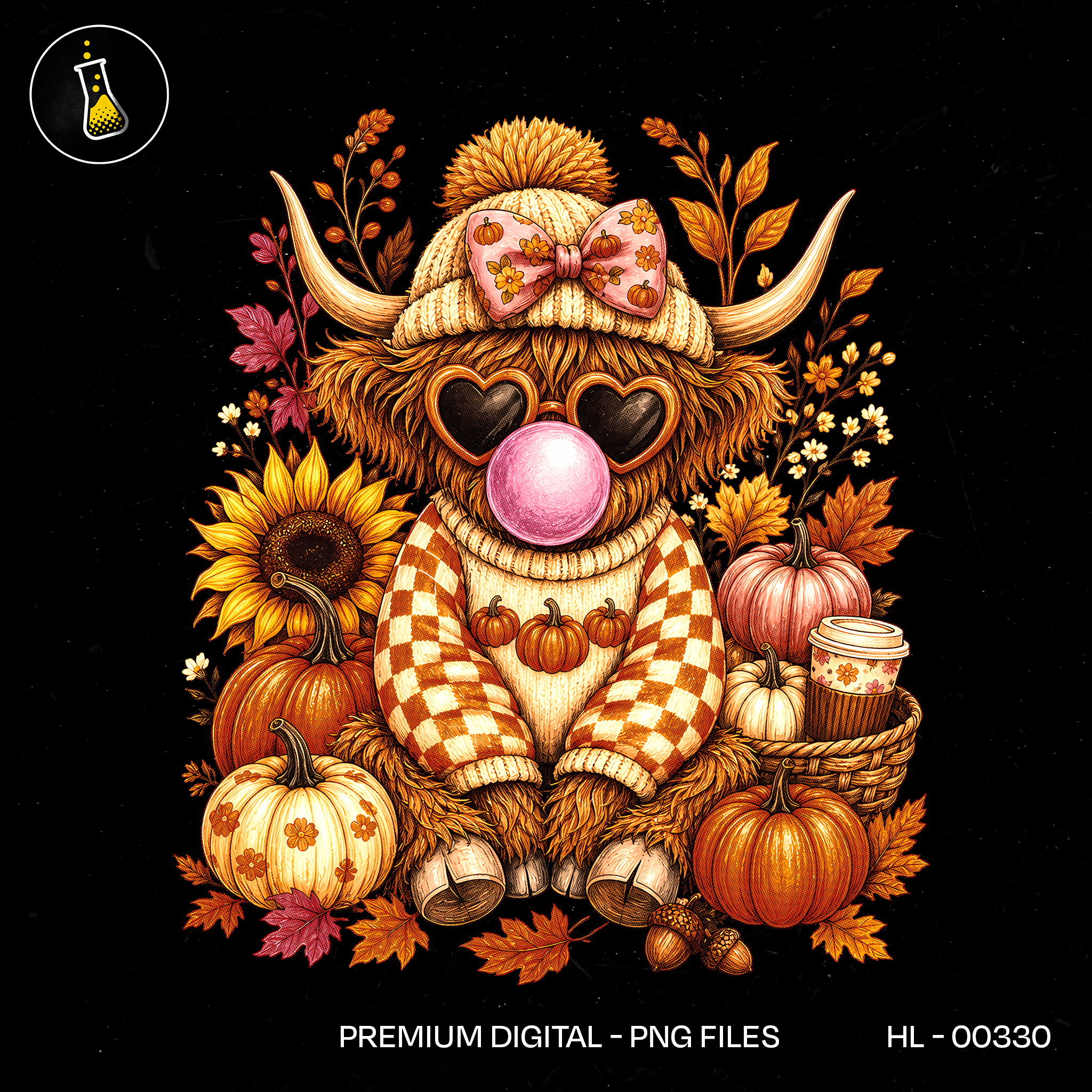 Bubblegum Highland Cow Pumpkin Print