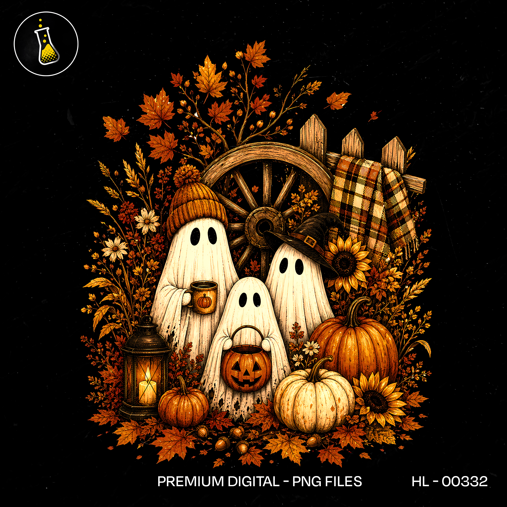 Cozy Ghost Trio Wagon Wheel Print