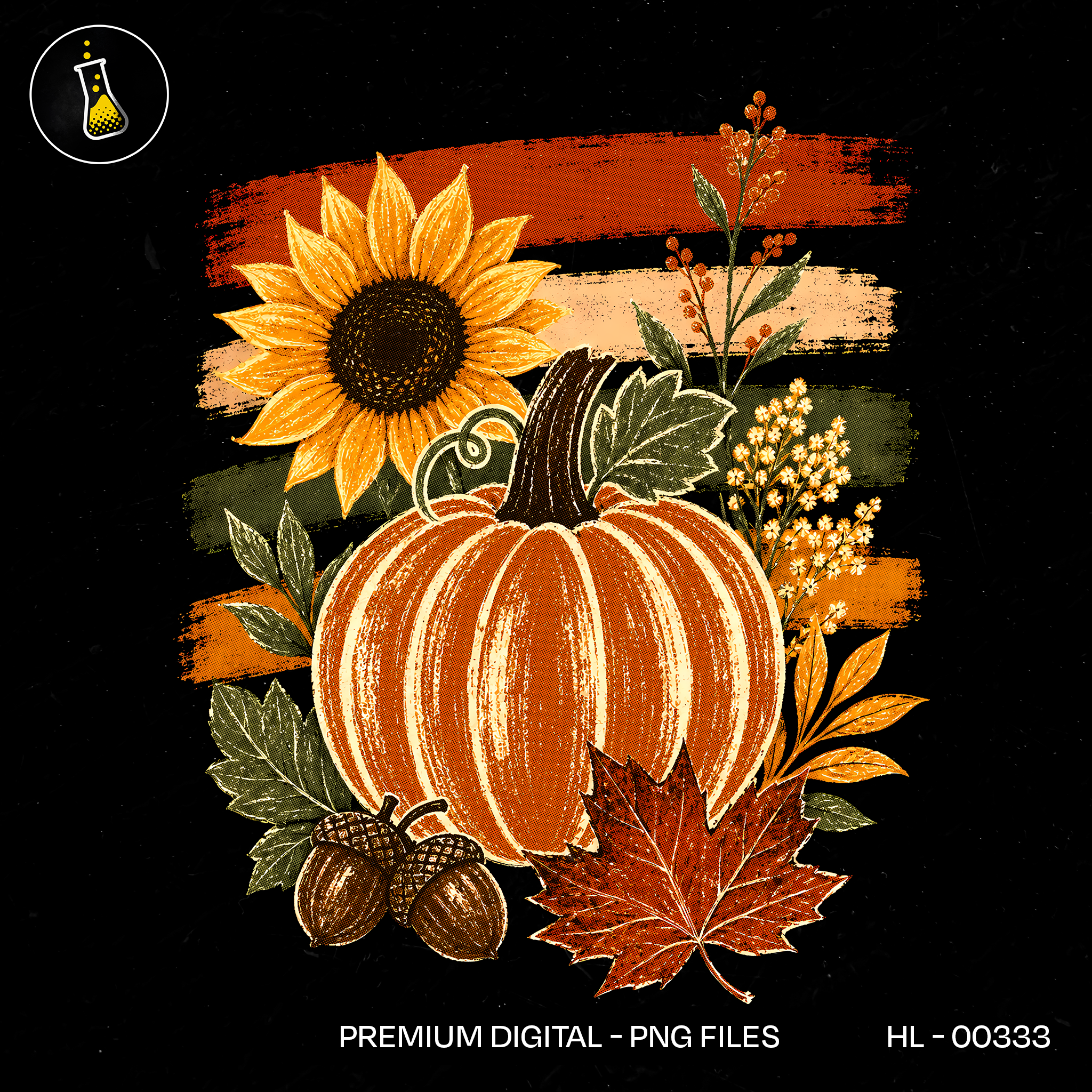 Retro Striped Sunflower Pumpkin Print