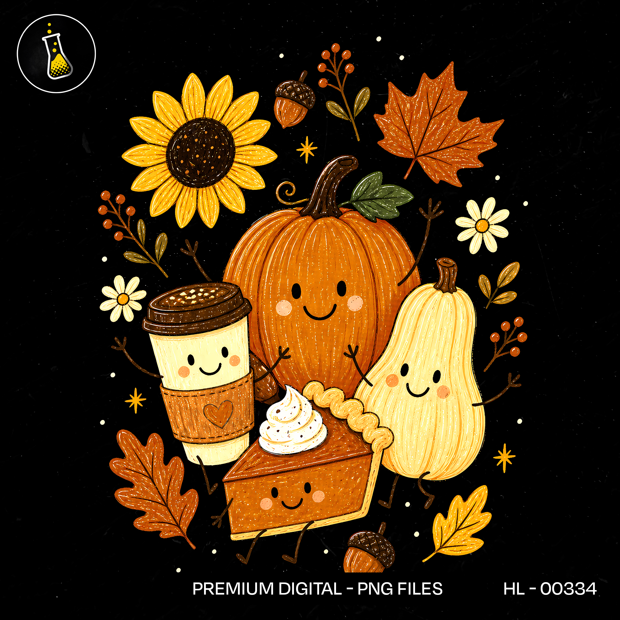 Cute Chibi Pumpkin Coffee Pie Print