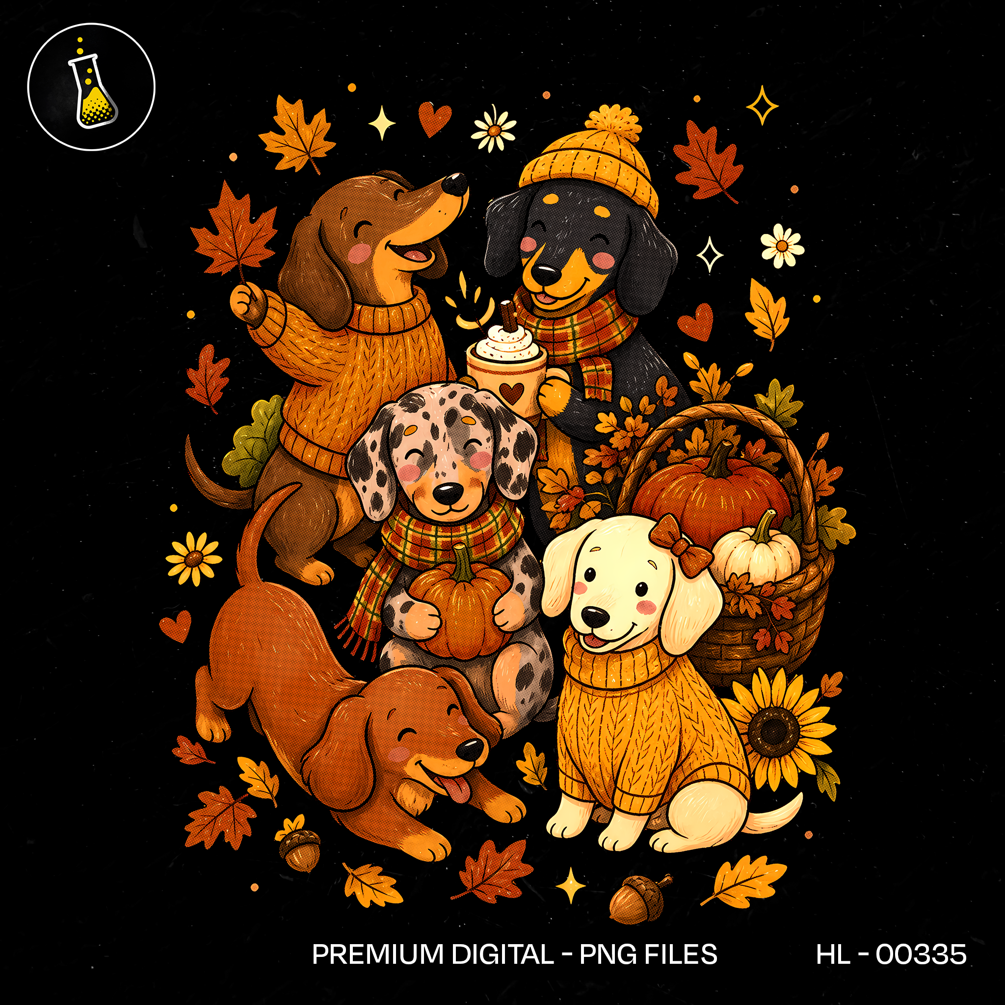 Cozy Dachshund Puppies Pumpkin Print