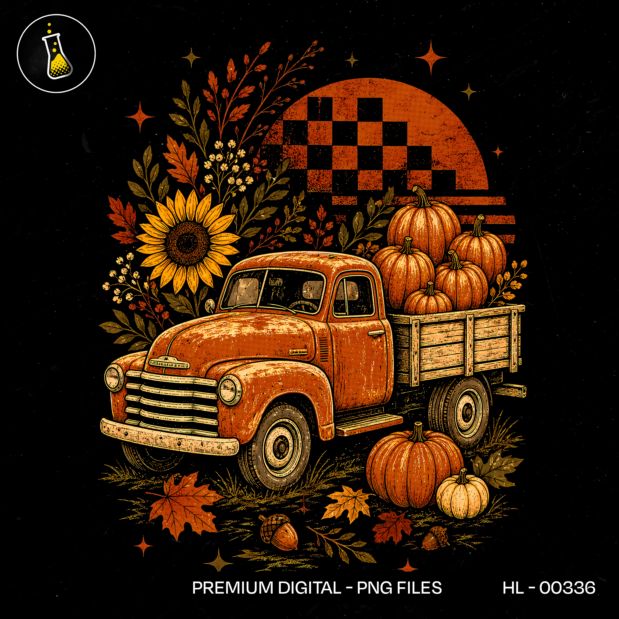 Retro Pickup Truck Pumpkin Harvest Print