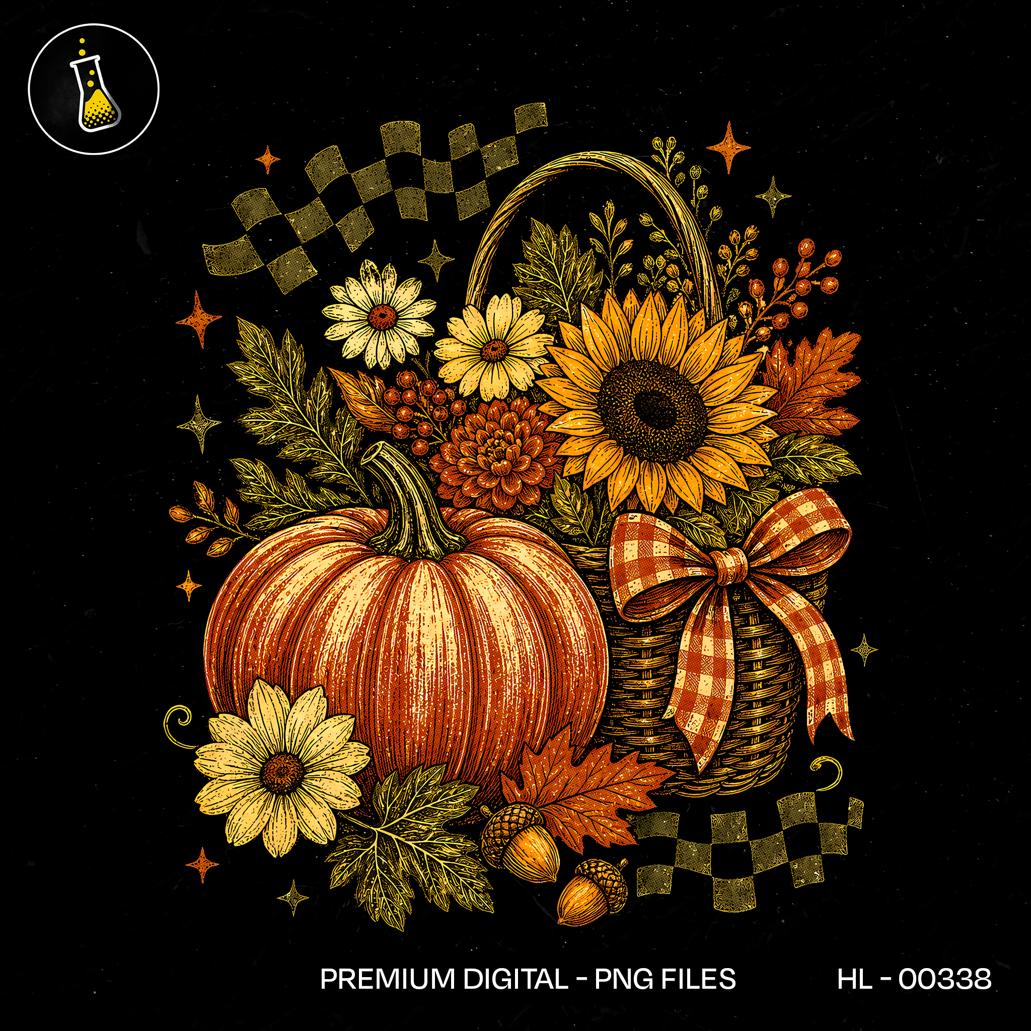 Sunflower Daisy Pumpkin Basket Print