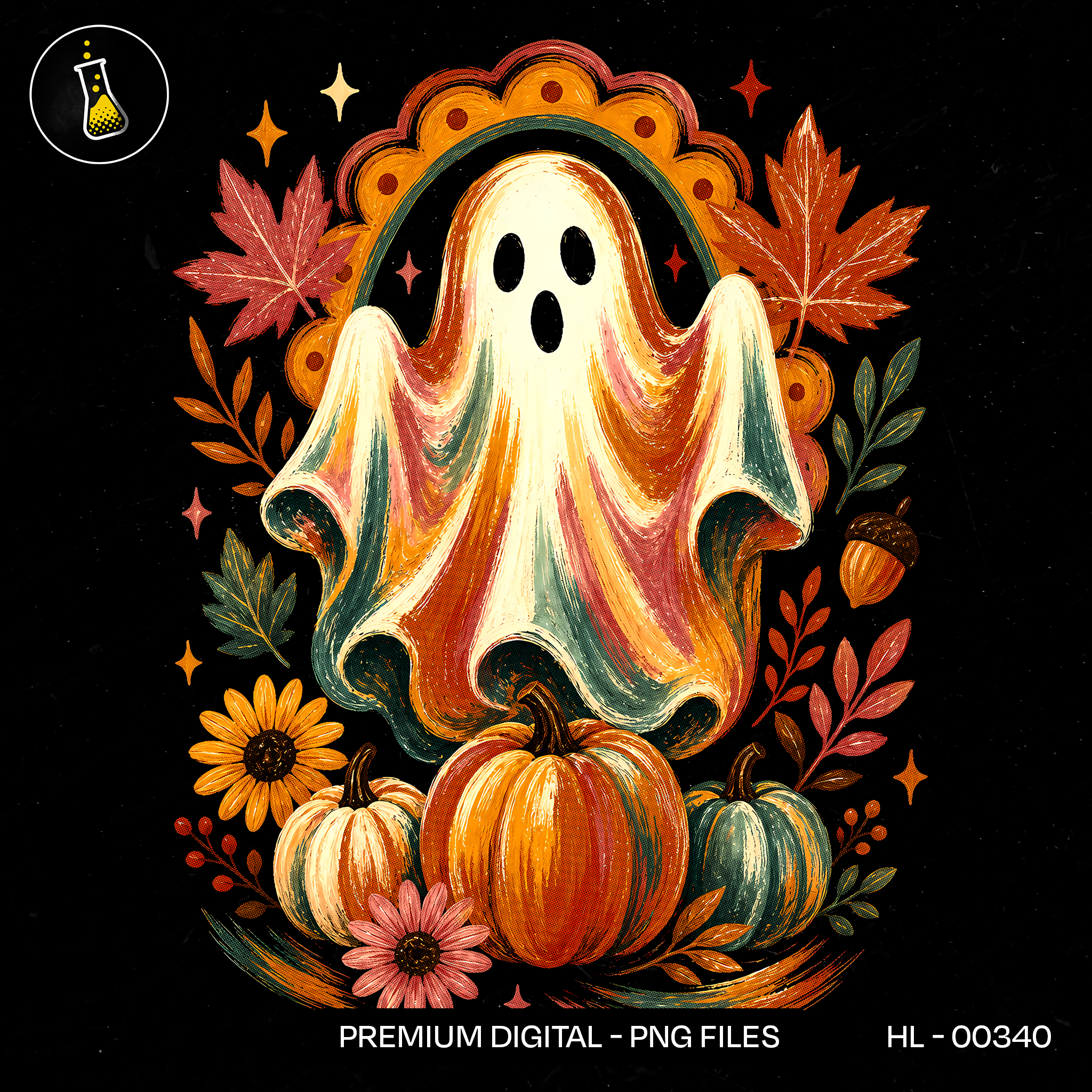 Retro Swirl Ghost Pumpkin Print