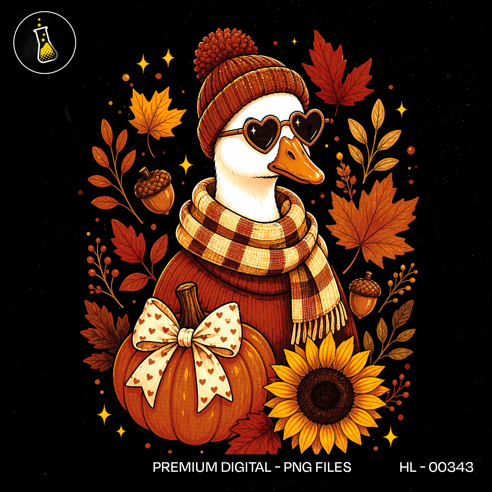 Heart Glasses Goose Pumpkin Sunflower Print