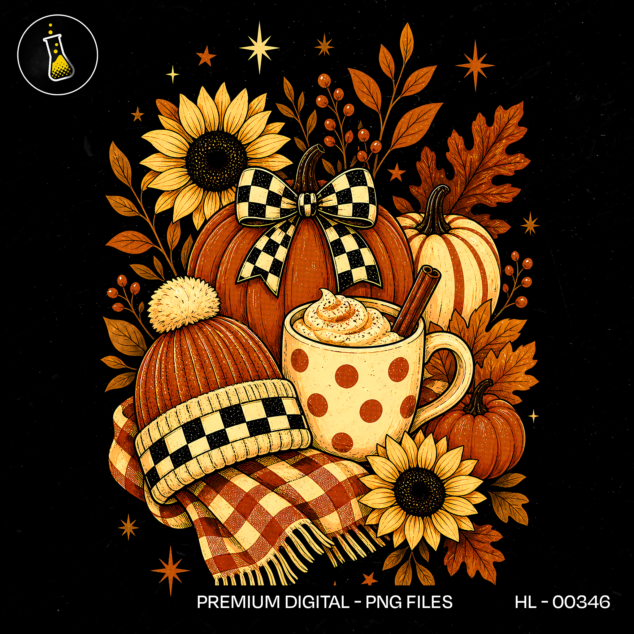 Checkered Bow Pumpkin Spice Latte Print