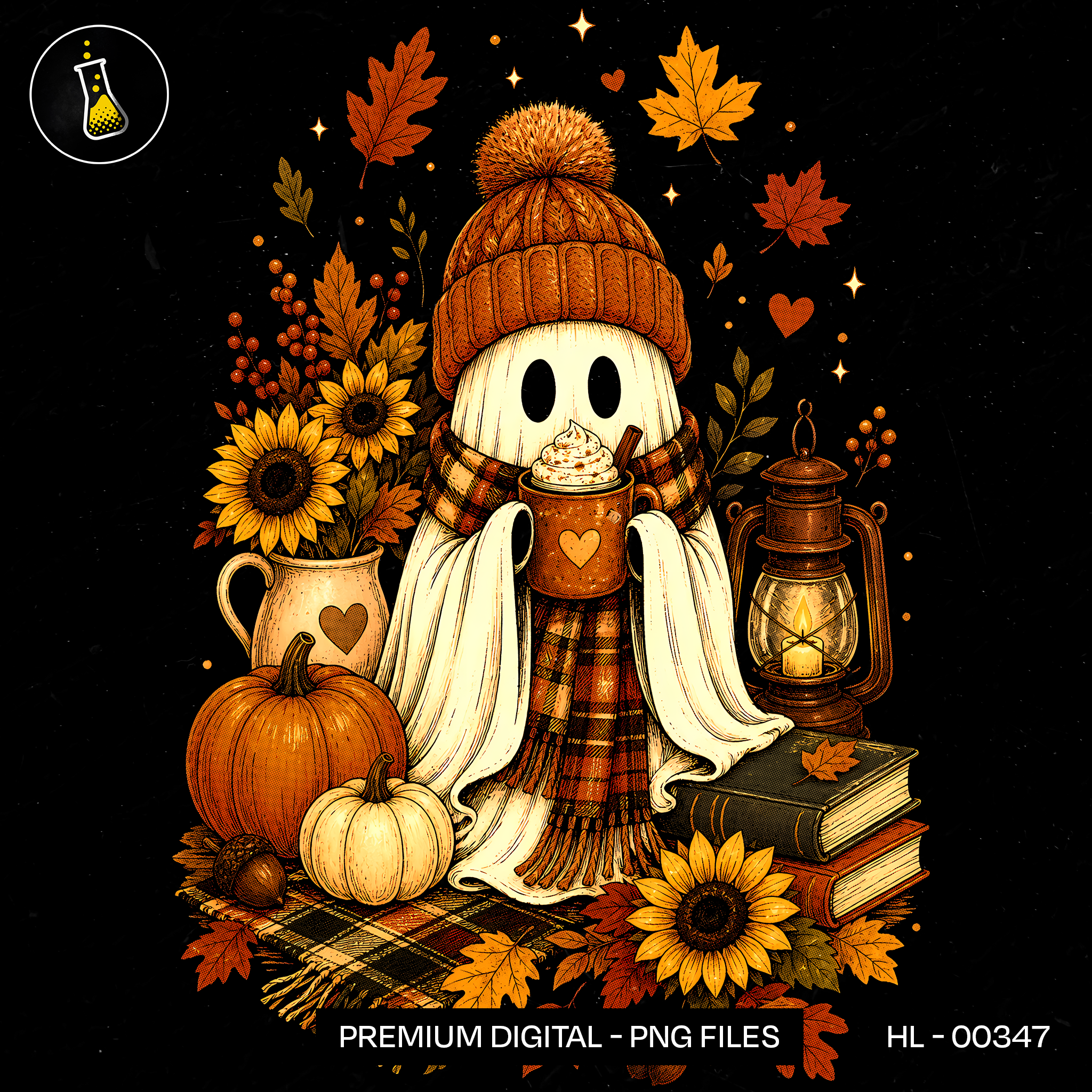 Cozy Ghost Pumpkin Latte Lantern Print