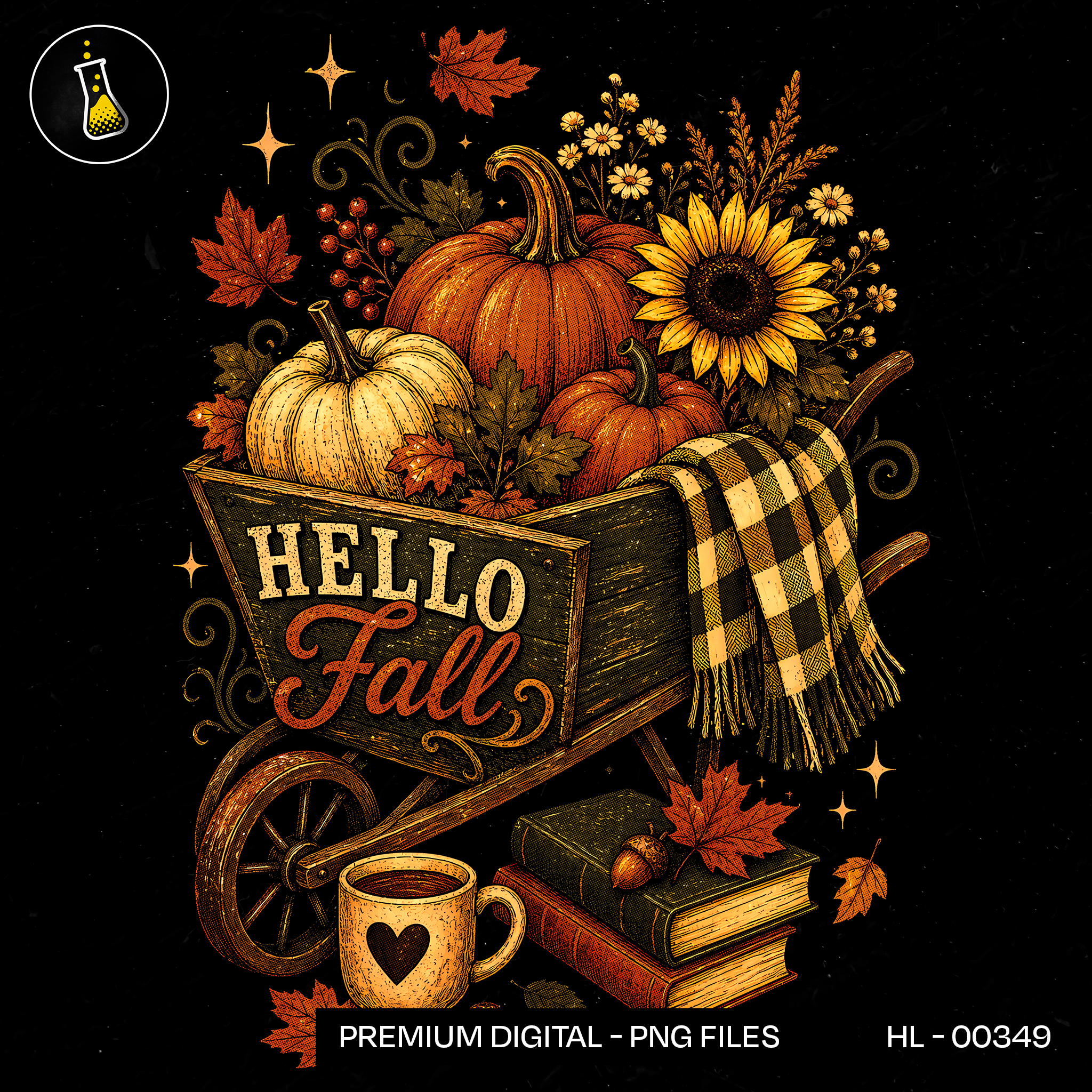 Hello Fall Wheelbarrow Pumpkin Print