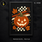 Retro Grunge Checkered Jack O Lantern Print