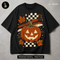 Retro Grunge Checkered Jack O Lantern Print
