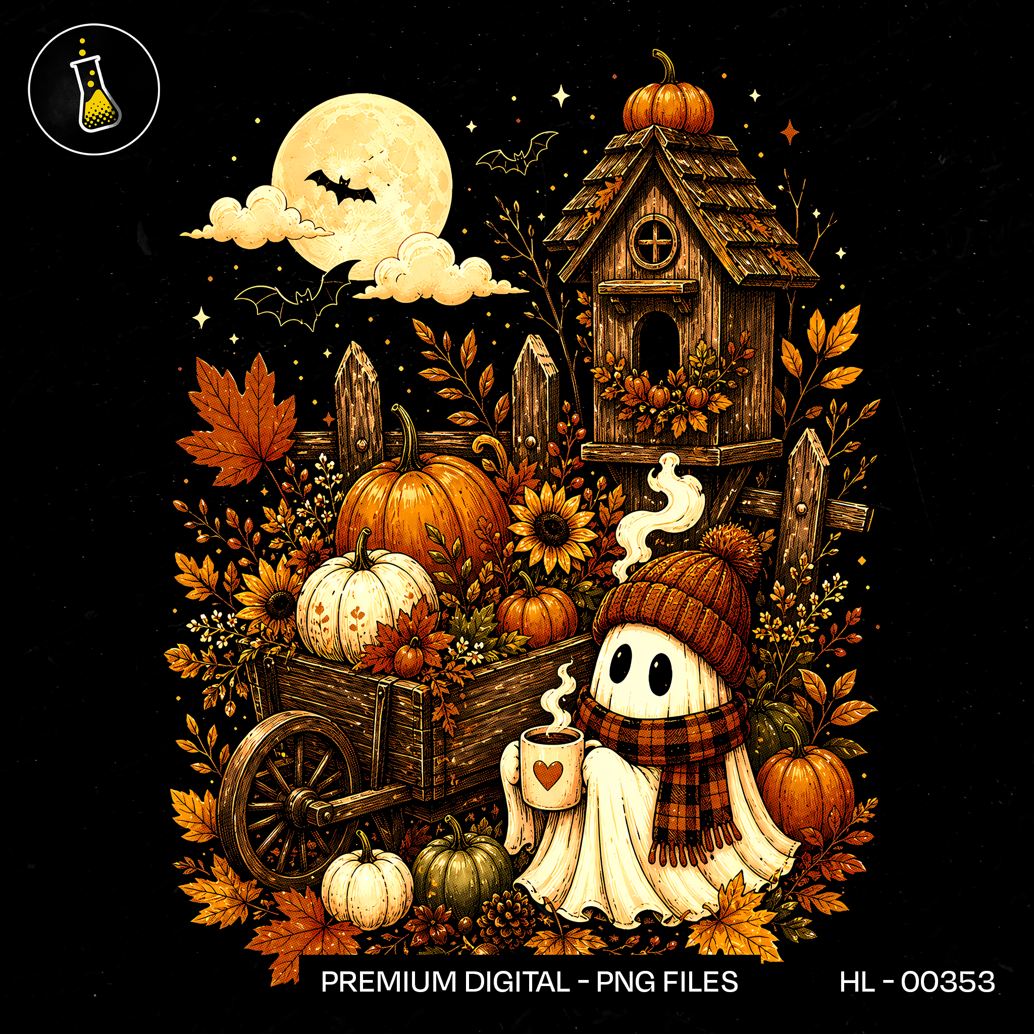 Spooky Moon Ghost Pumpkin Wagon Print