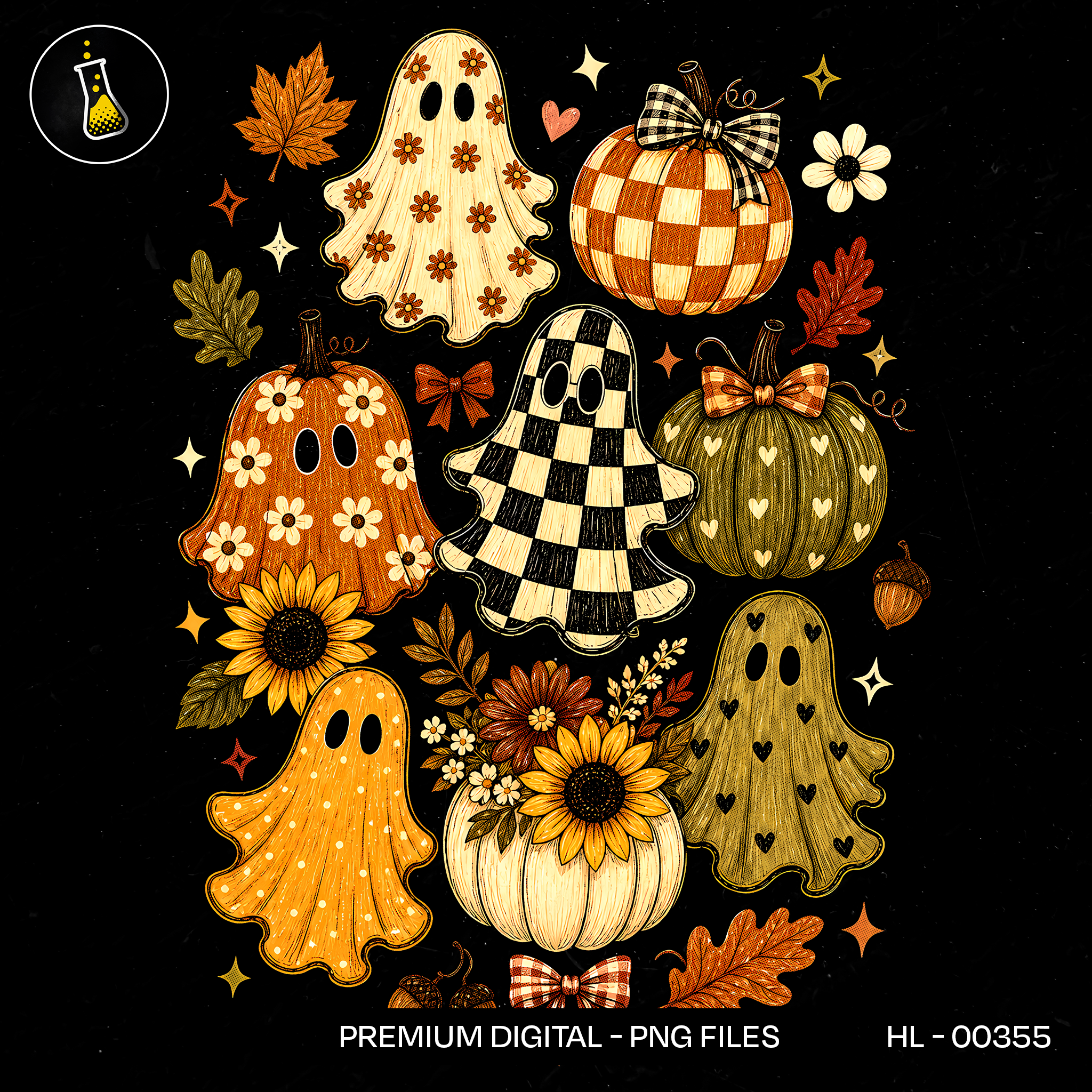Cute Ghost Pumpkin Pattern Collage Print