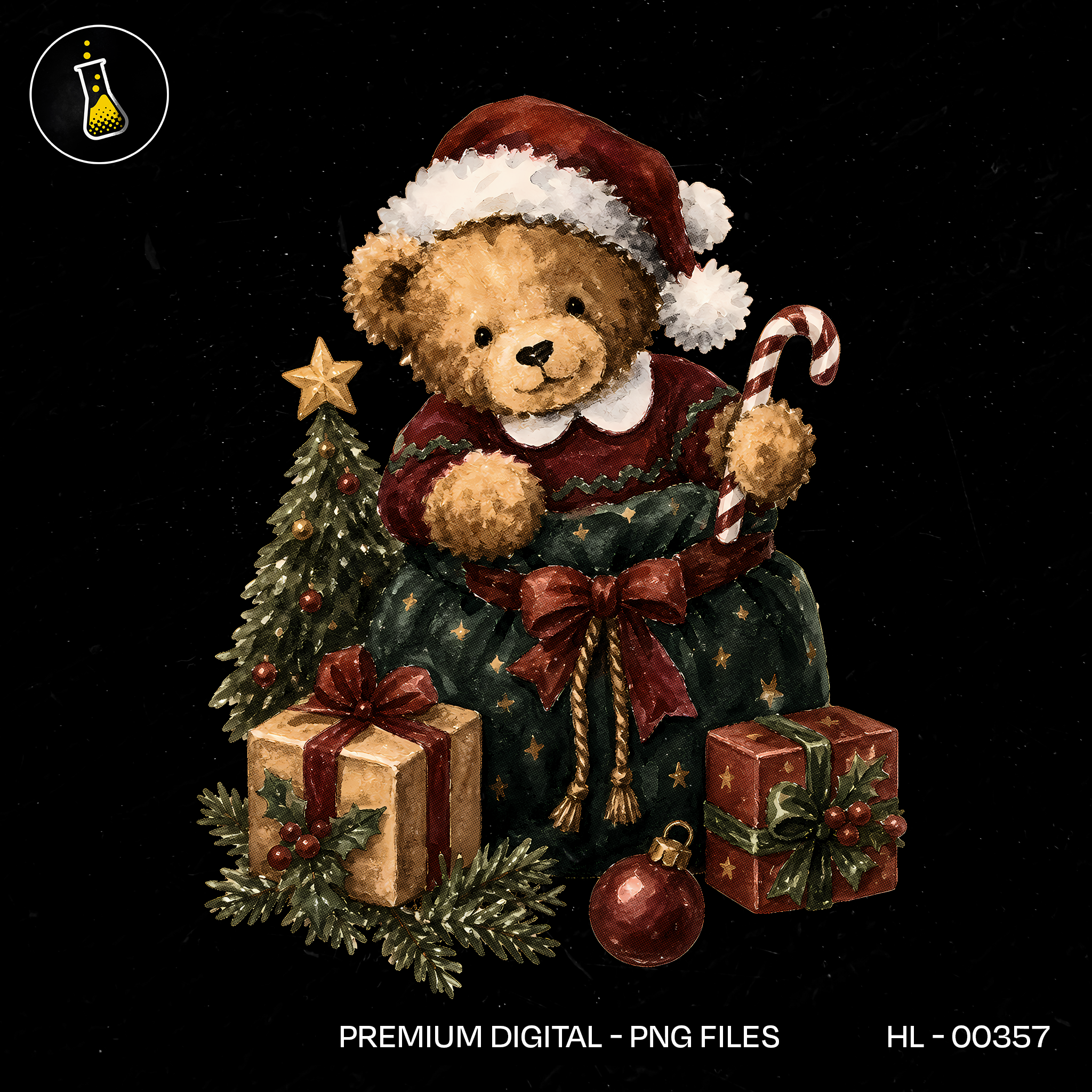 Teddy Bear Santa Hat Print