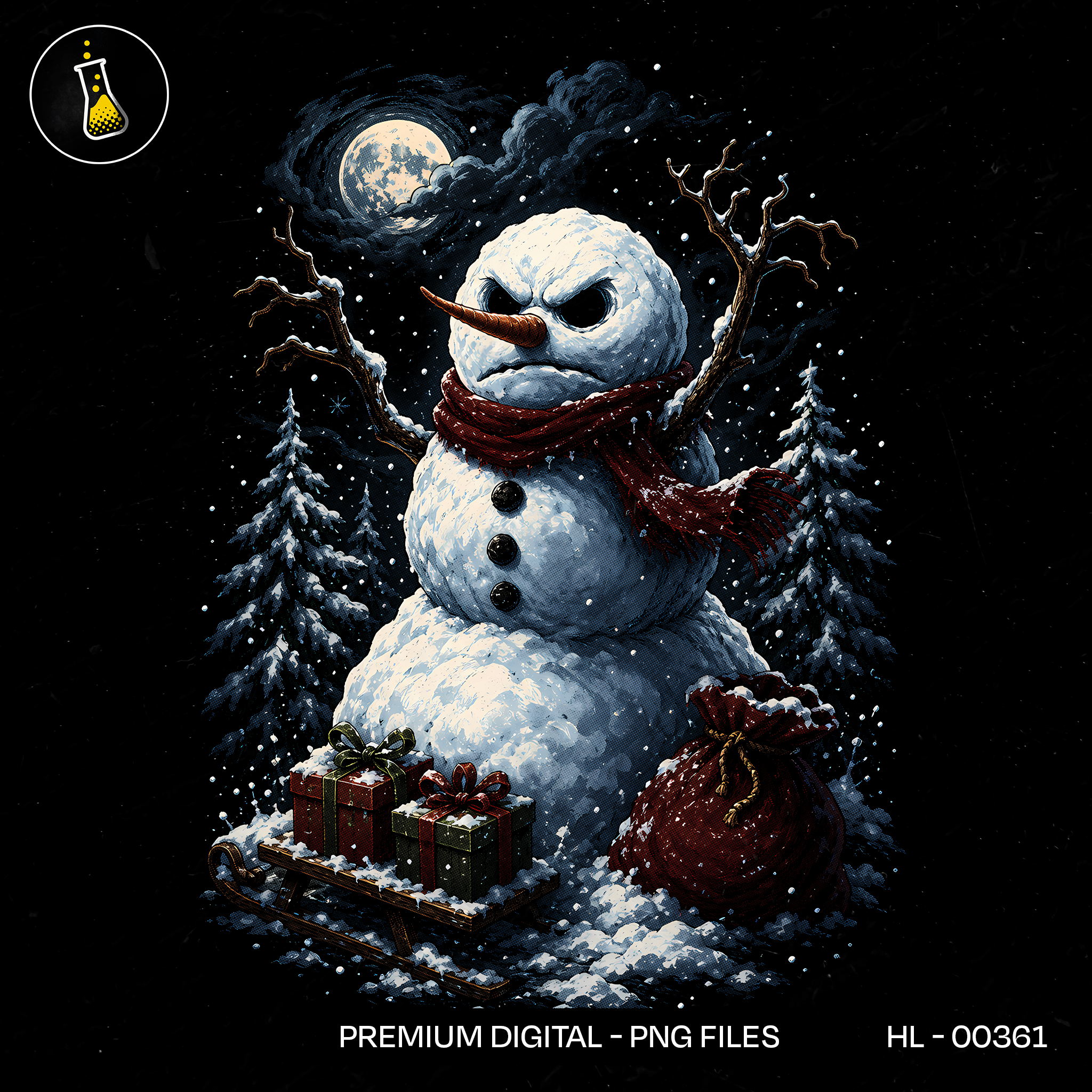 Menacing Snowman Night Sleigh Print