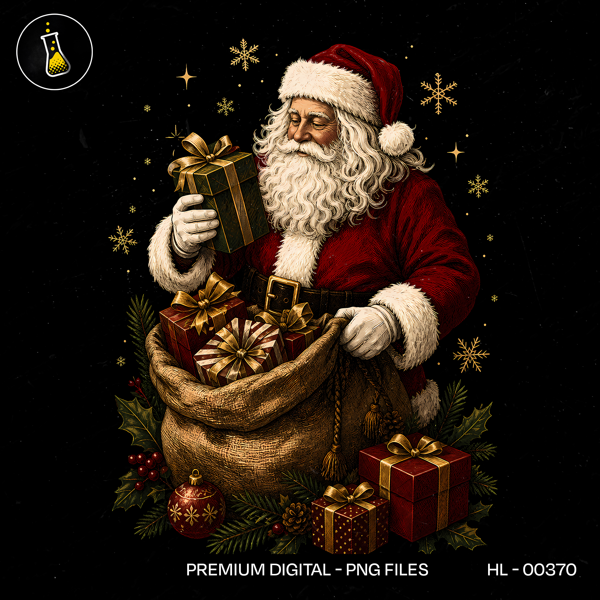 Santa Filling Gift Sack Print