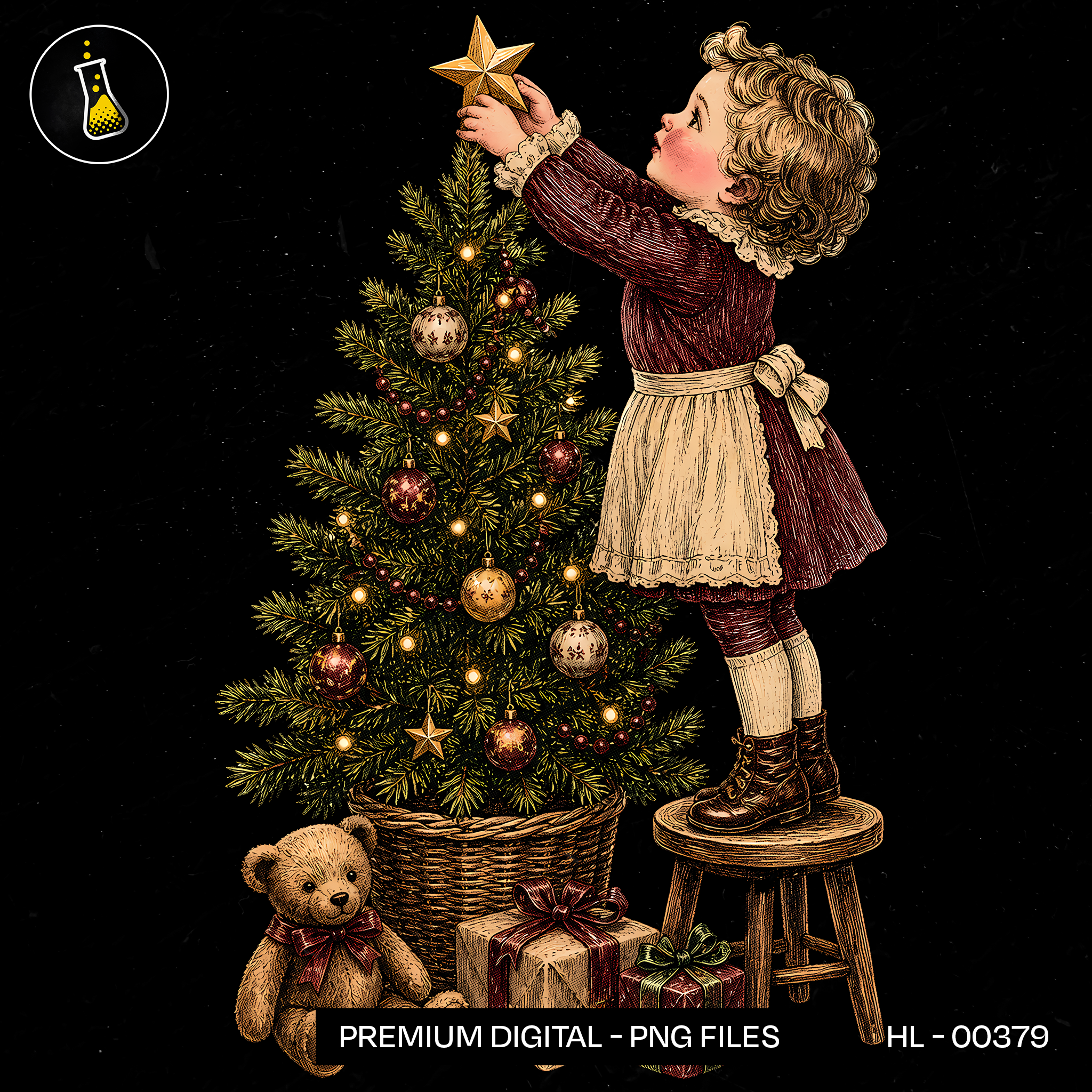 Vintage Child Christmas Tree Print