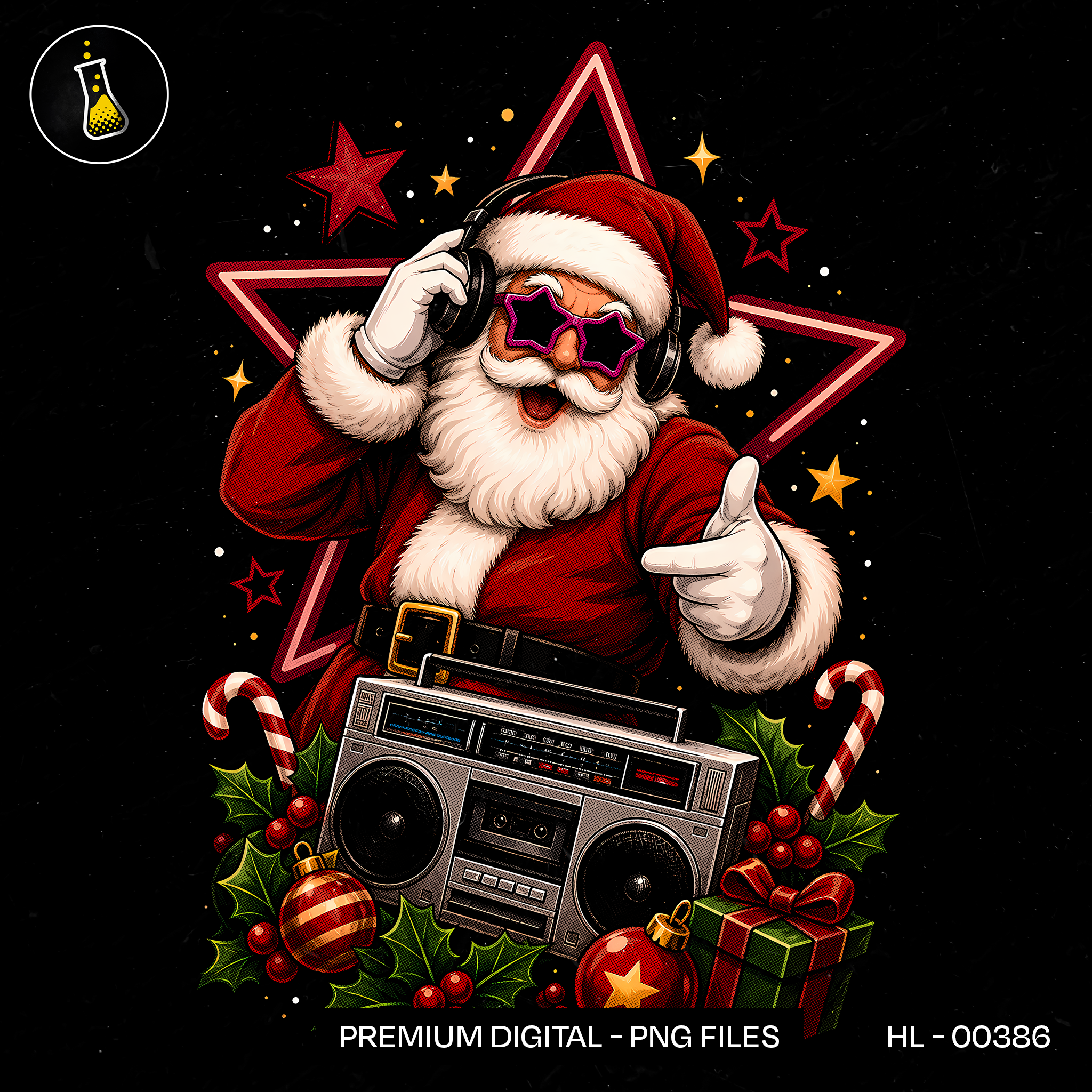 Santa DJ Boombox Sunglasses Print