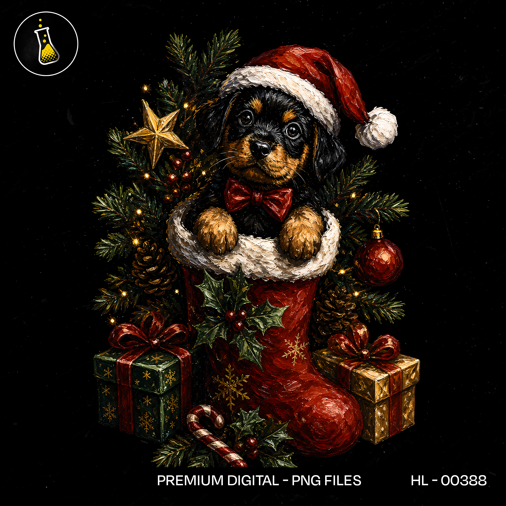 Rottweiler Puppy Santa Stocking Print