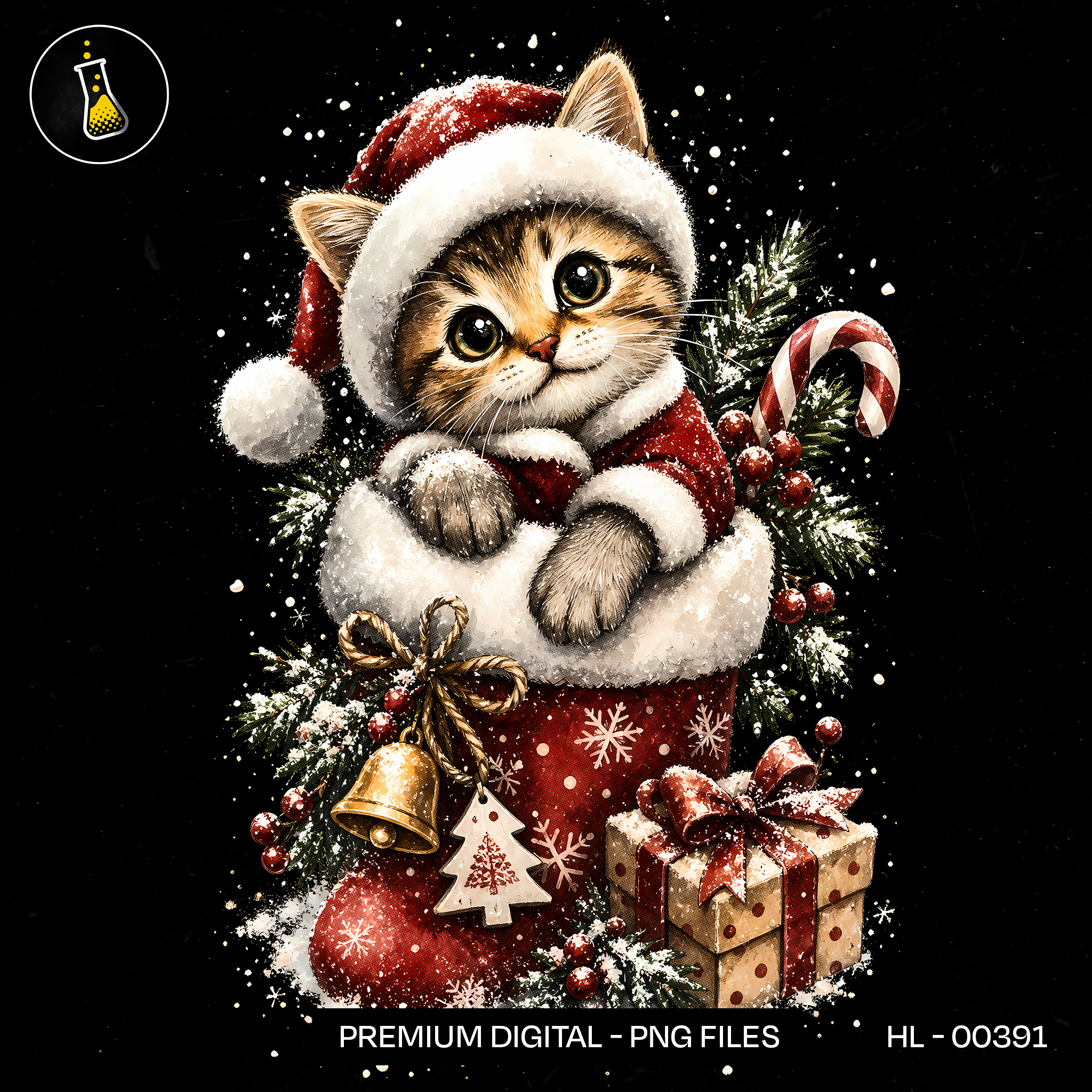 Kitten Santa Coat Stocking Print