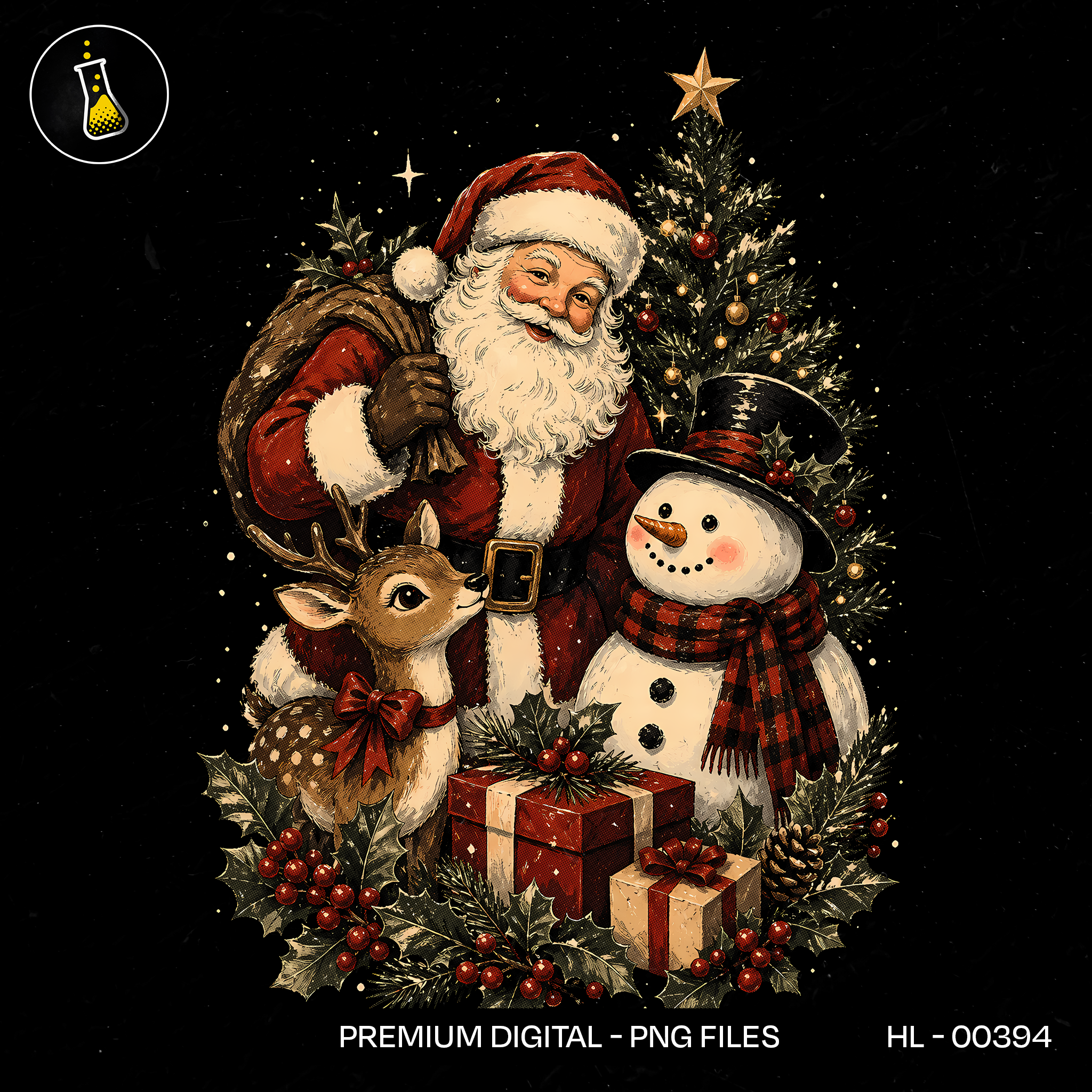 Santa Reindeer Snowman Trio Print