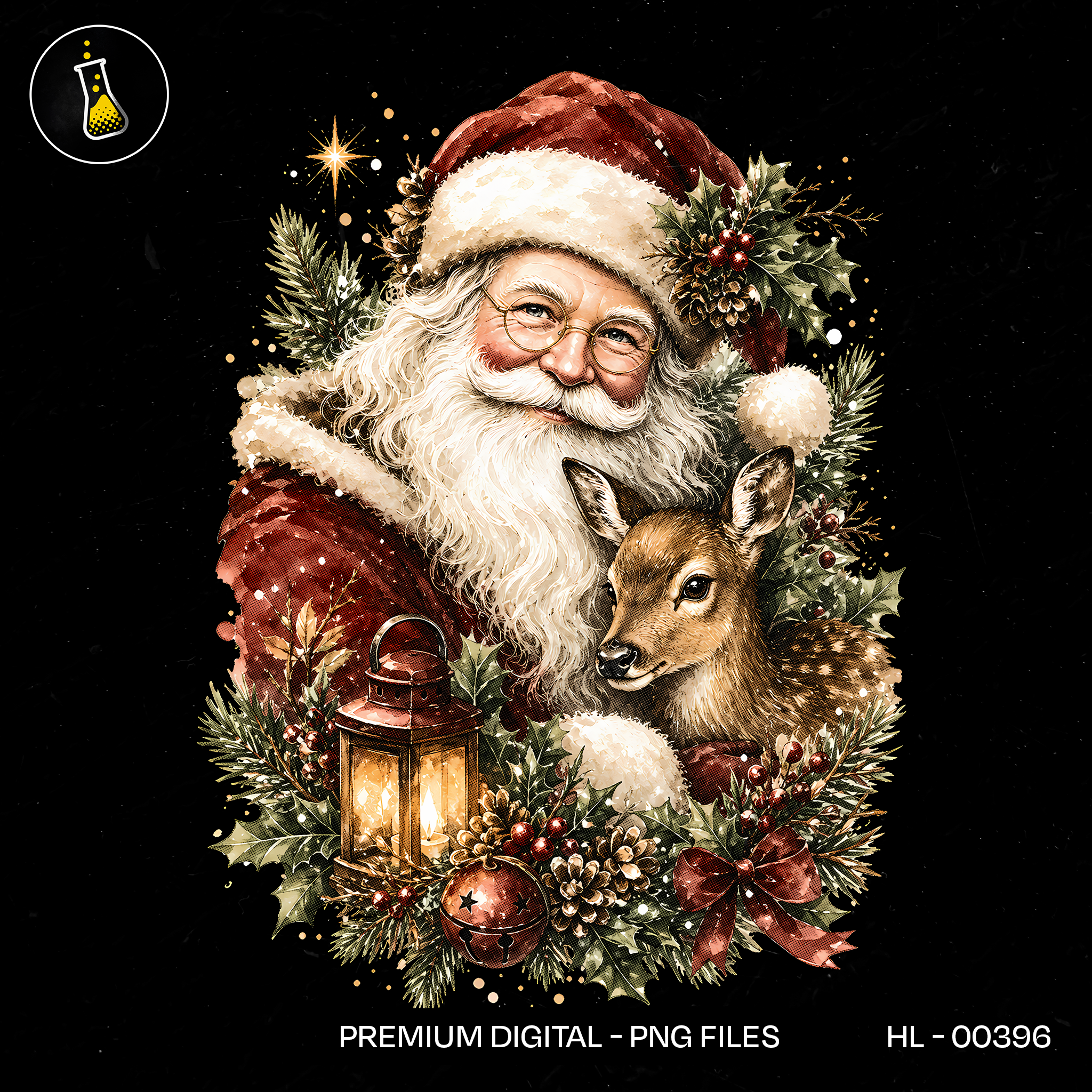 Santa Hugging Baby Fawn Print