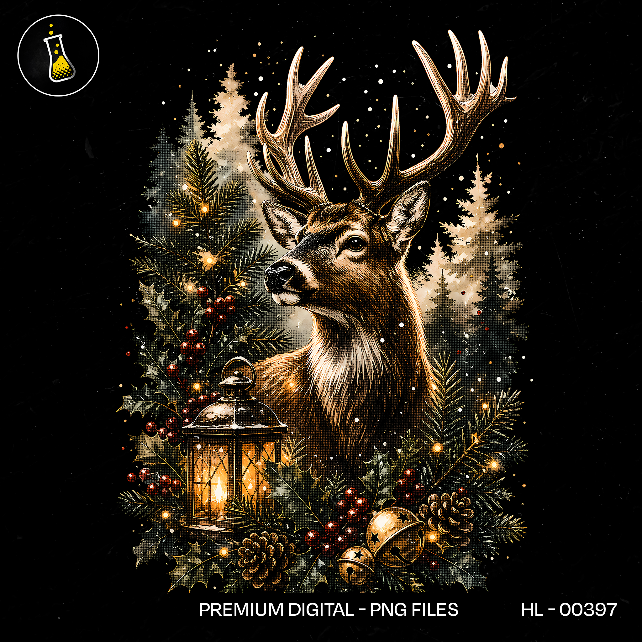 Majestic Winter Stag Antlers Print