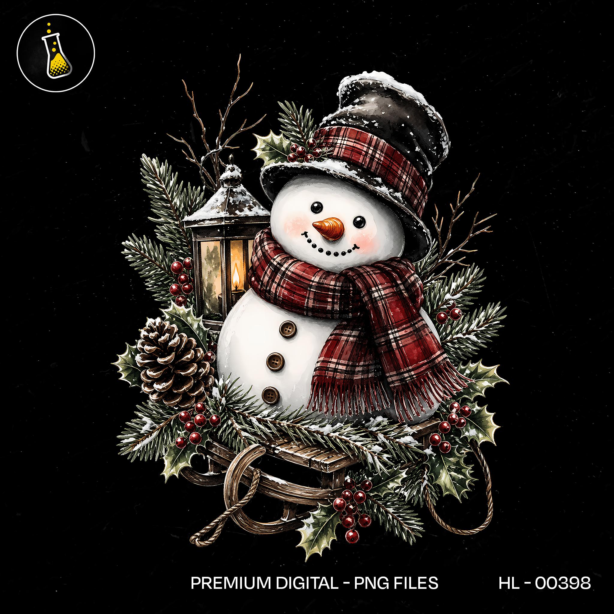 Snowman Plaid Scarf Sled Print