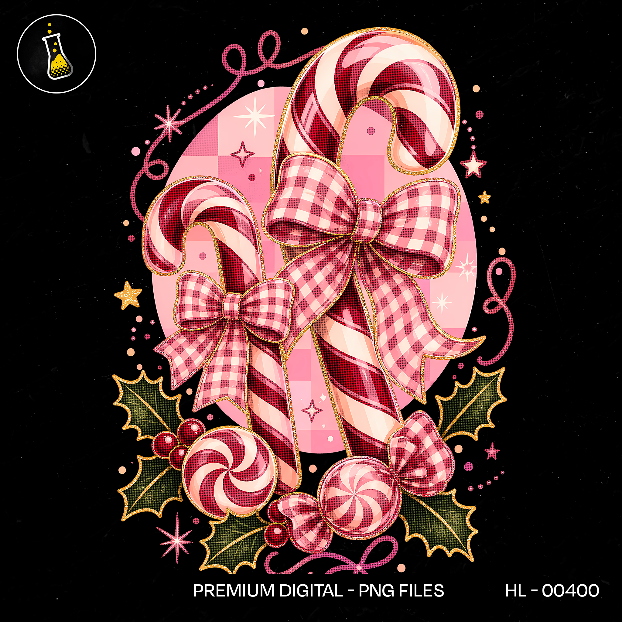 Pink Gingham Candy Cane Print