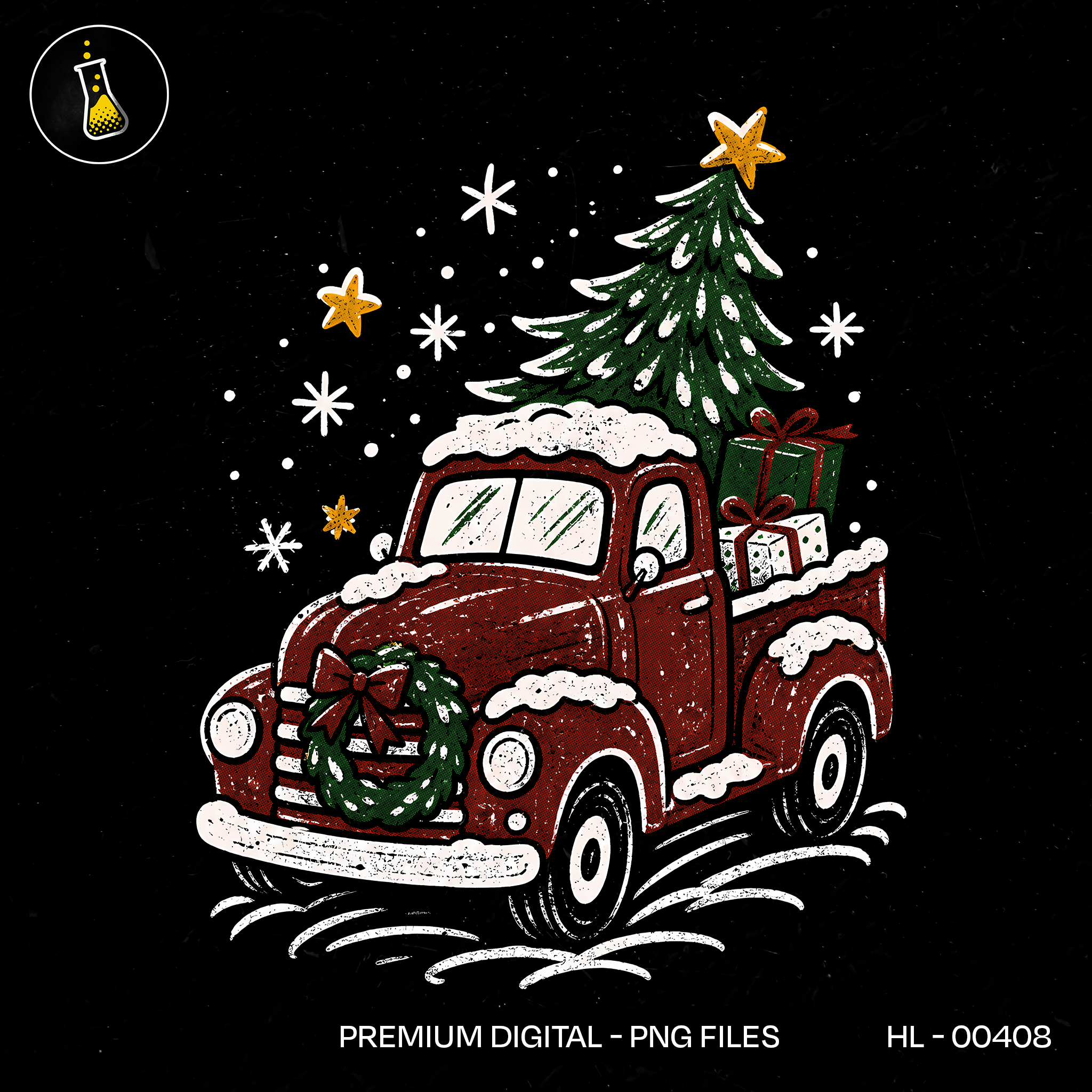 Vintage Red Truck Christmas Print