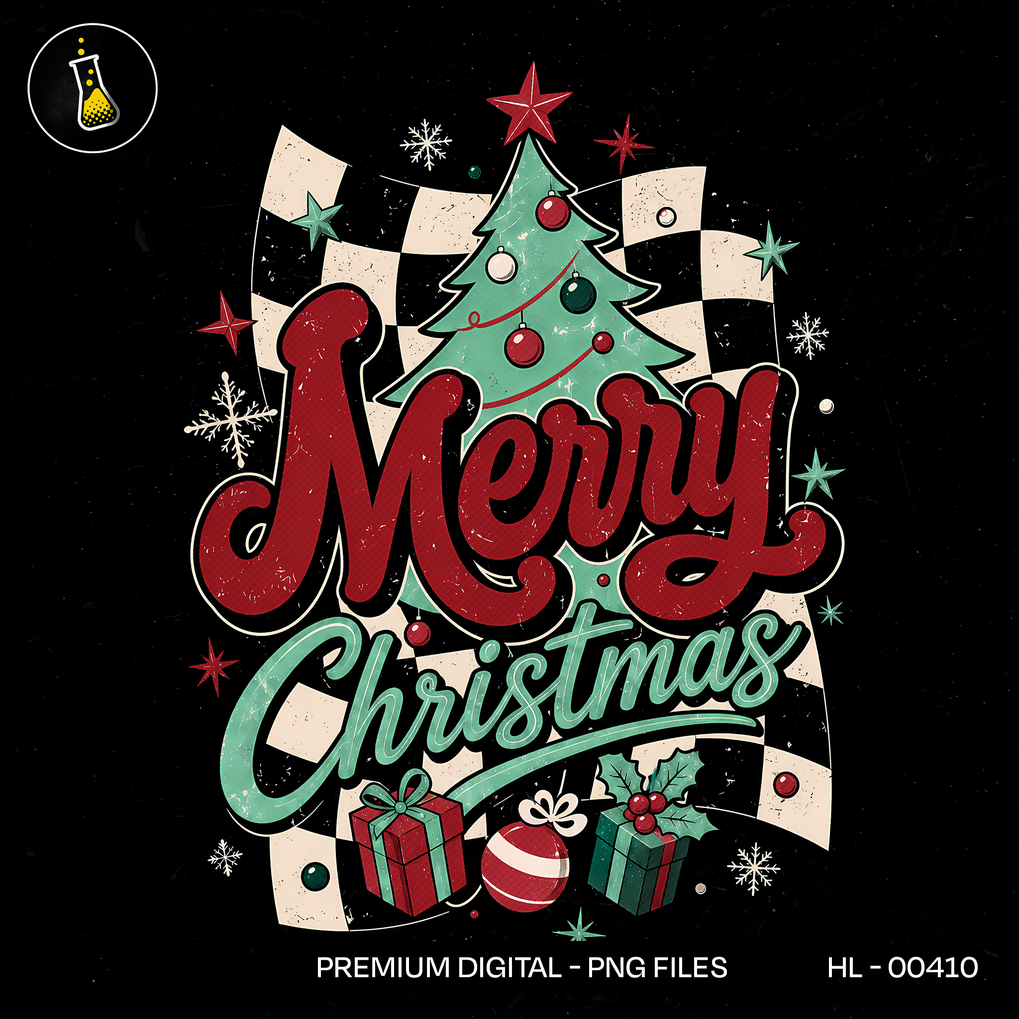 Checkered Vintage Christmas Text Print