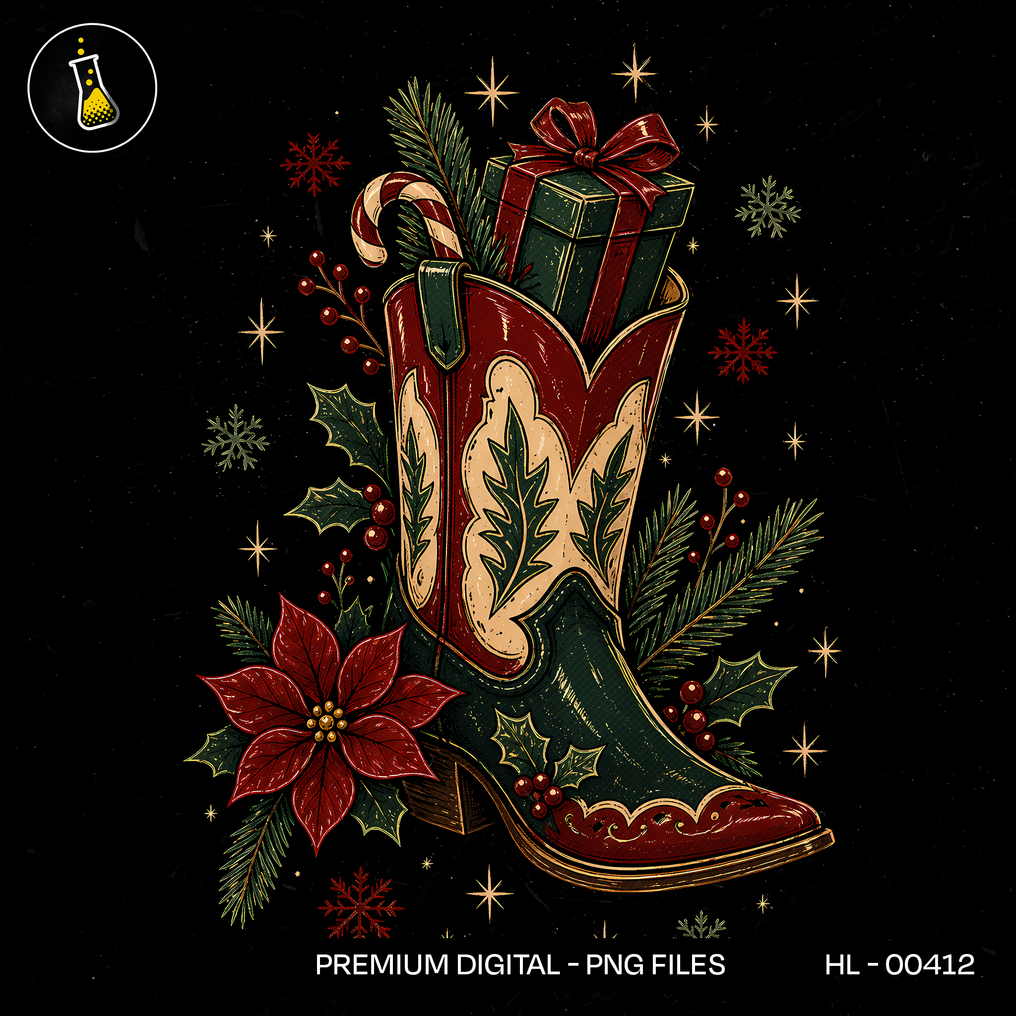Festive Cowboy Boot Holiday Print