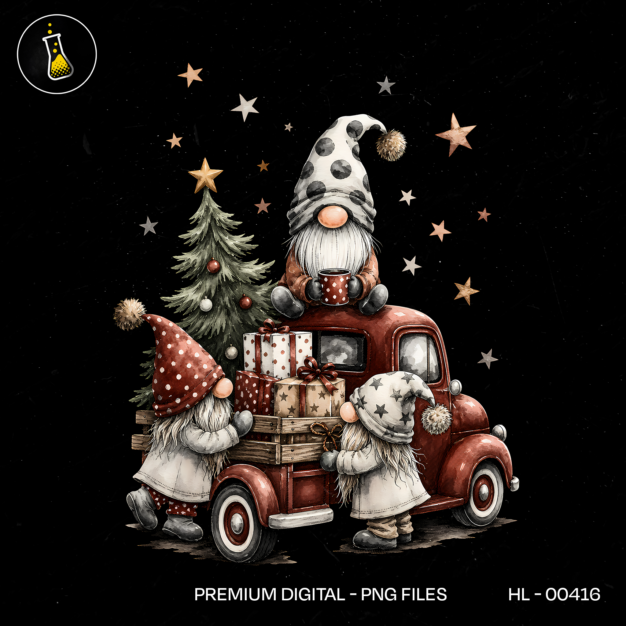 Gnomes Loading Christmas Truck Print